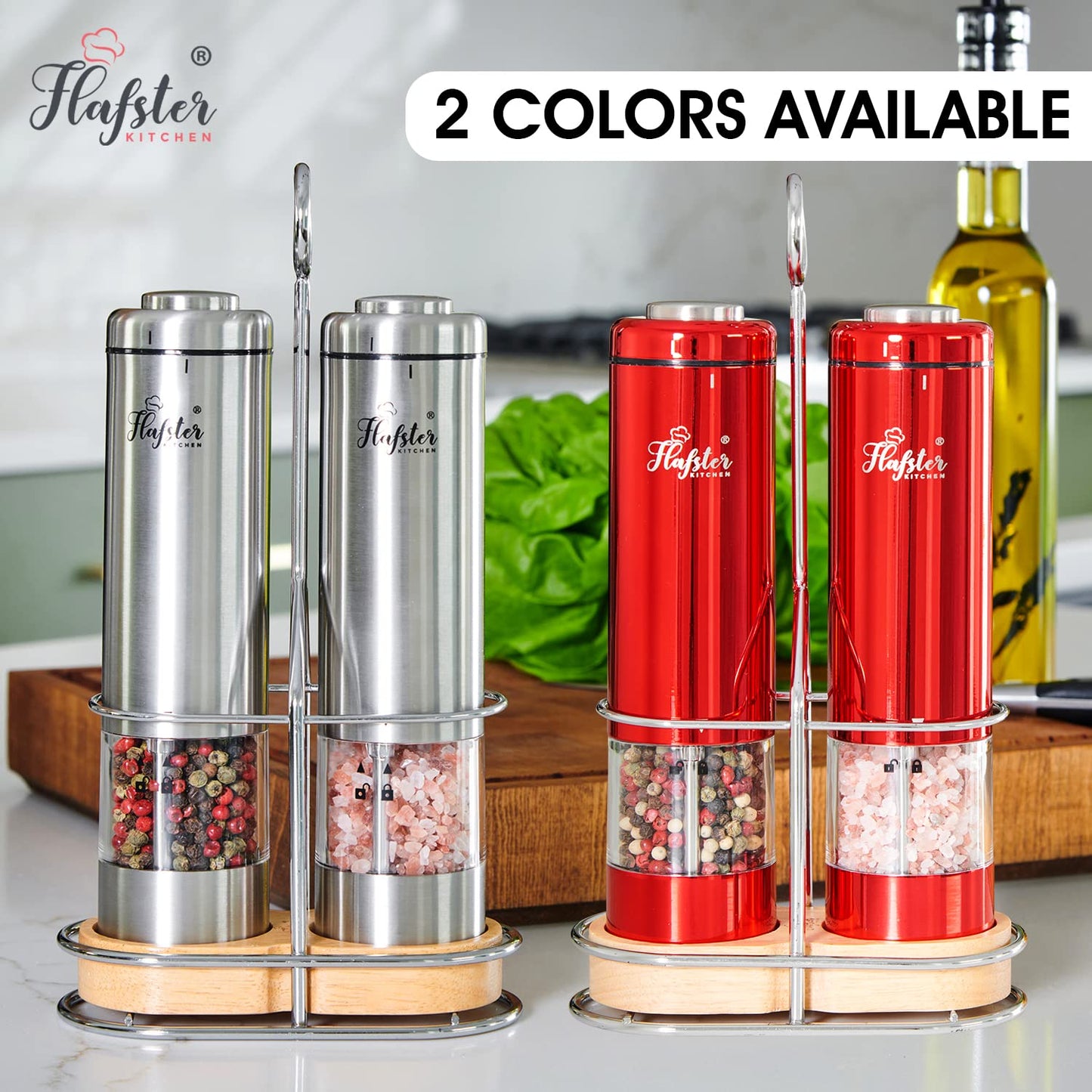 ***Radiant Red Spice Symphony With Electric Red Salt and Pepper Grinder Set - Illuminated, Battery-Operated, Refillable