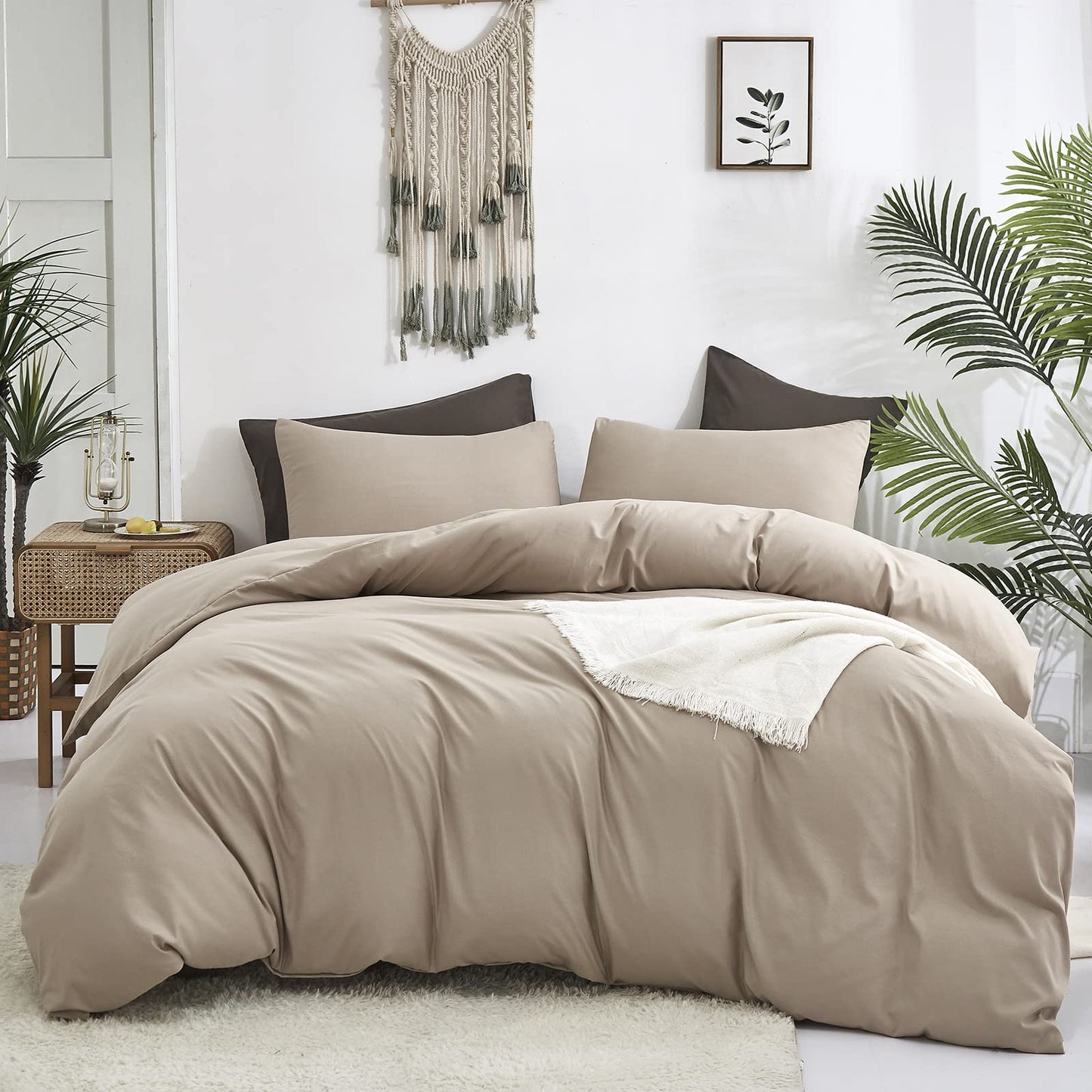 Cottonight Cream Coffee Comforter Set California King Khaki Bedding Comforter Set Cal King Dark Champagne Solid Blanket Quilts Modern Soft Breathable Cream Khaki 3 Piece Bedding Set for Cal King Bed