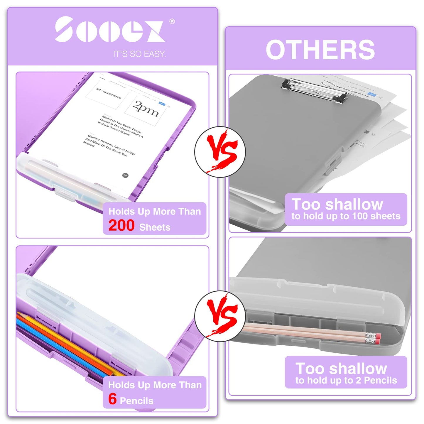 Portapapeles Sooez con almacenamiento, portapapeles de alta capacidad de 8,5 x 11 con almacenamiento, portapapeles de enfermería resistente, portapapeles de plástico con soporte para bolígrafos para mujeres, maestros, material escolar y de oficina