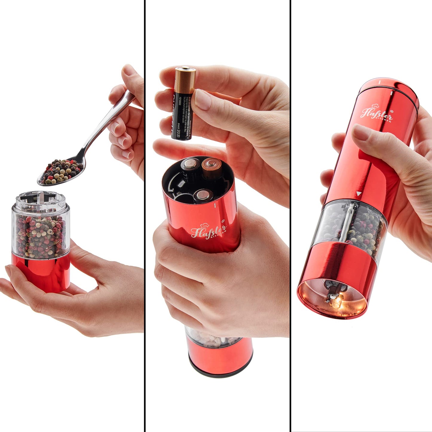 ***Radiant Red Spice Symphony With Electric Red Salt and Pepper Grinder Set - Illuminated, Battery-Operated, Refillable