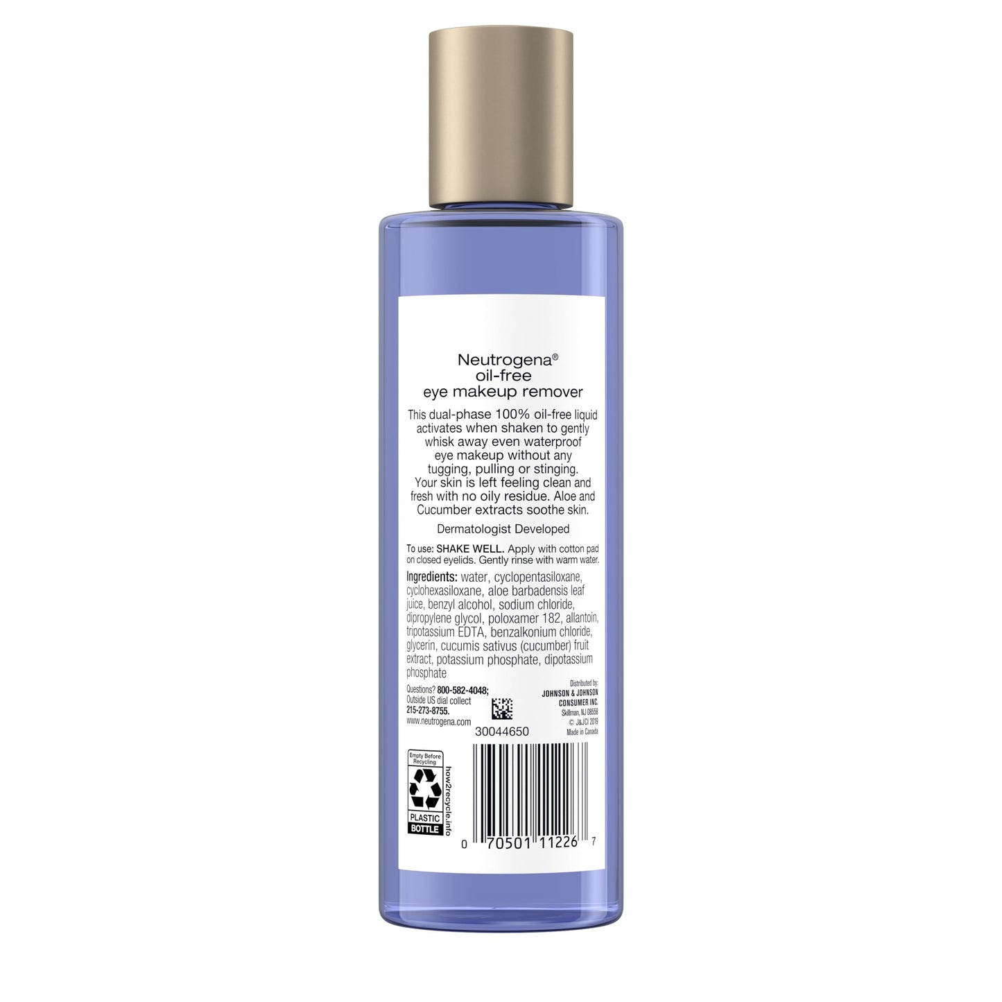 Desmaquillador y limpiador de ojos sin aceite de Neutrogena, desmaquillador suave y no graso para máscara de pestañas resistente al agua, paquete doble, 8 onzas líquidas (paquete de 2)