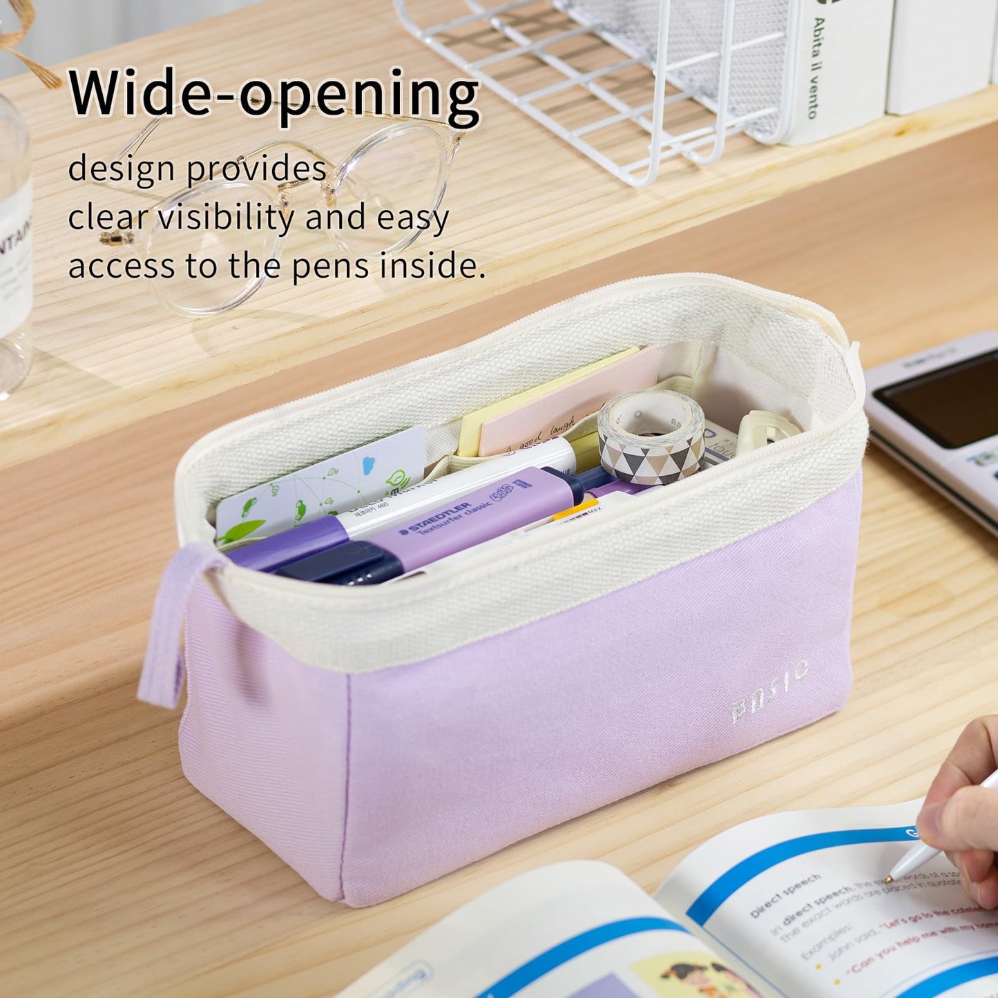 CICIMELON Wide-Open Pencil Case Big Capacity Pencil Pouch Portable Pen Bag School Supplies for Students Boys Girls, Purple