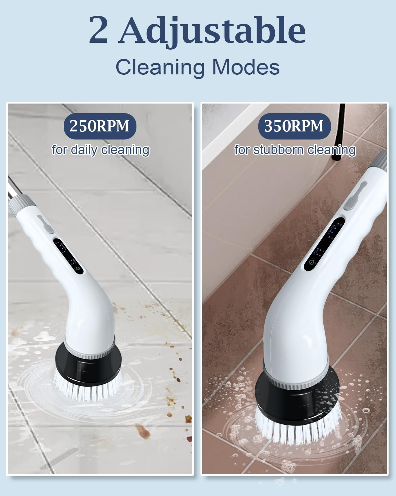 Electric Spin Scrubber, Cordless Cleaning Brush with 8 Replaceable Brush Heads, Shower Scrubber and Adjustable Extension Handle