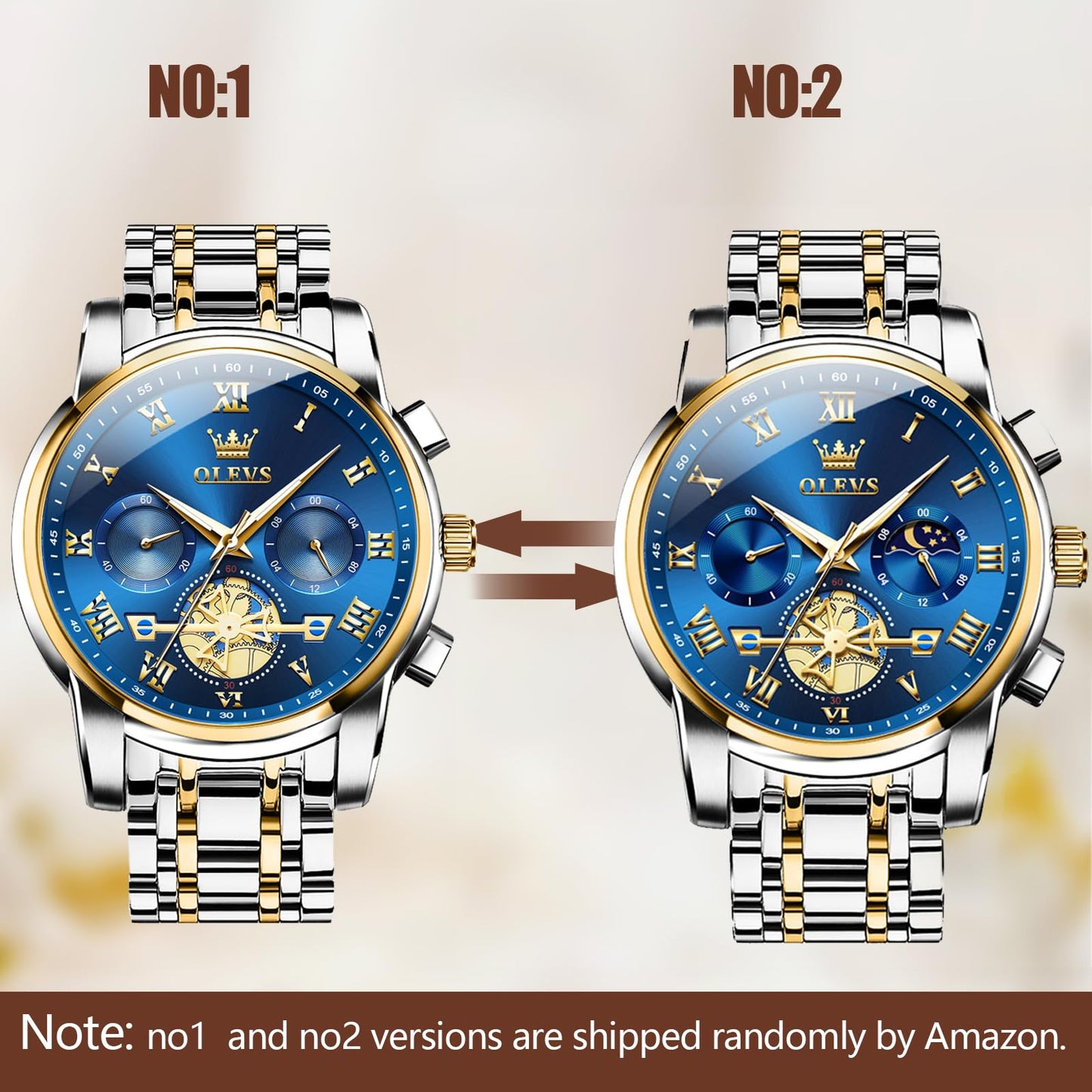 Gold and Blue Mens Watch Chronograph Two Tone Luxury Stainless Steel Multi-Function Big Face Watches for Men Tourbillon Waterproof Dress Quartz Analog Men's Wrist Watch Reloj De Hombre