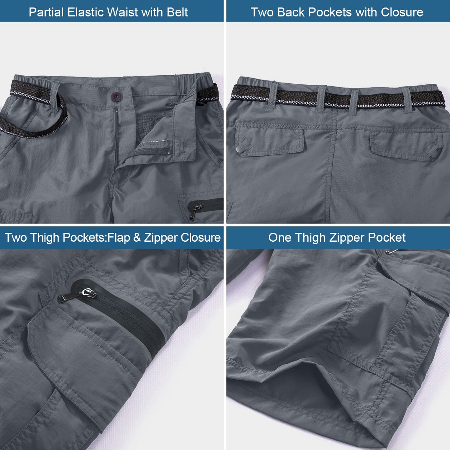 Pantalones cortos para senderismo y pesca Jessie Kidden para hombre, informales, ligeros, resistentes al agua, de secado rápido, con cintura elástica (gris 6222 36)