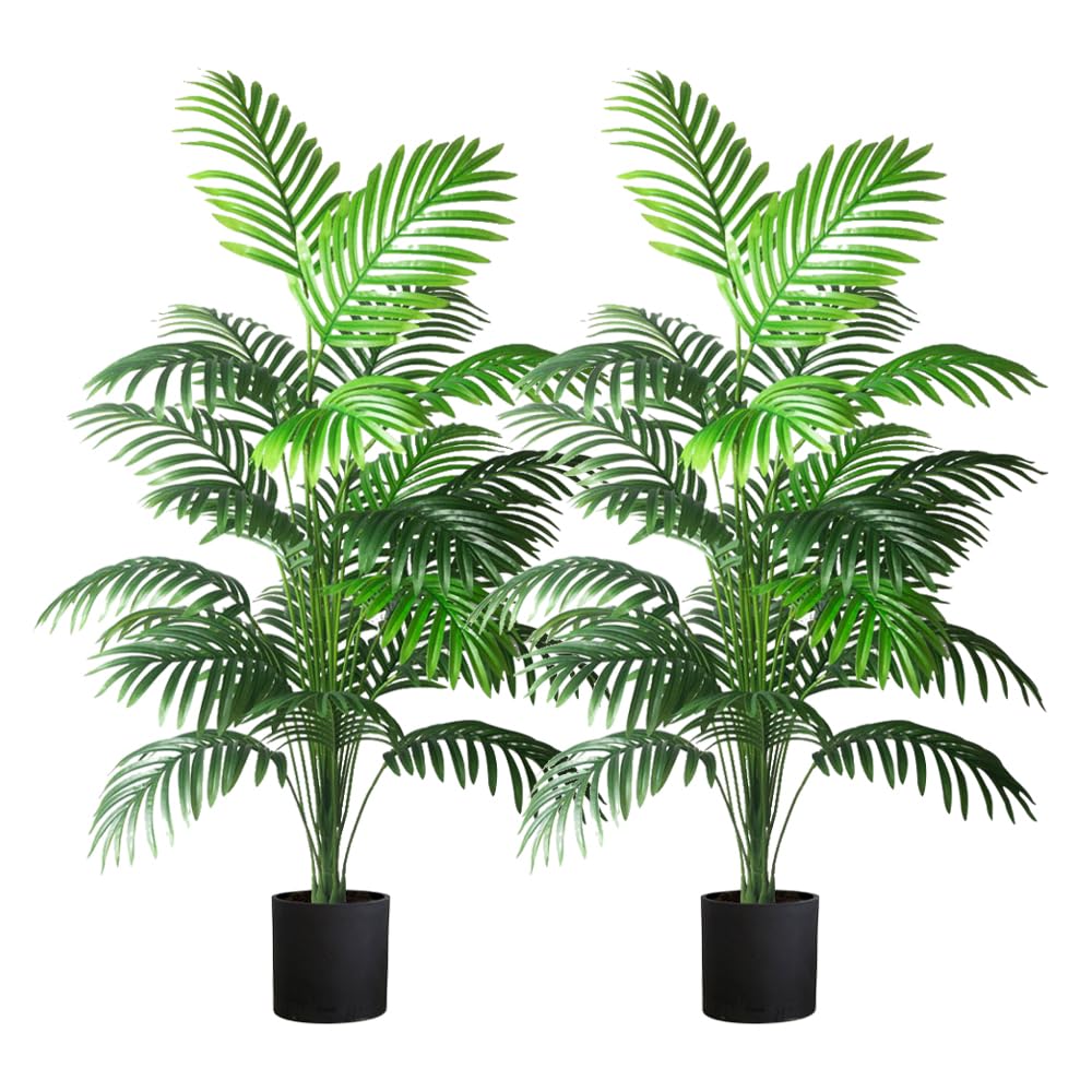 4ft 2pcs Large Artificial Plants Fake Palm Tree Tropical Palm Leaves Faux Palm Plants Tall Tree Indoor Real Touch Plastic Monstera Leaves for Home Garden Outdoor Office Decor (4ft/125cm-2pcs)