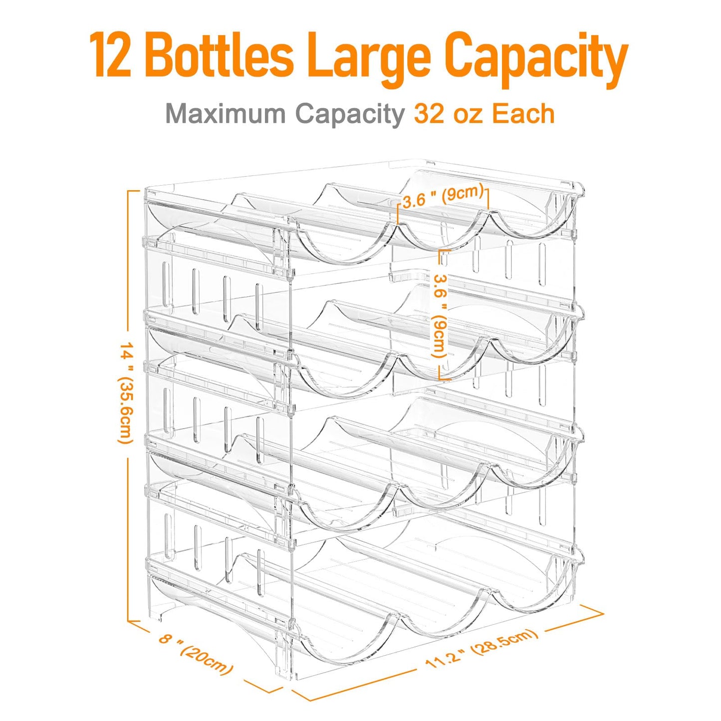 Organizador de botellas de agua, soporte apilable para botellas de agua para despensa de cocina, refrigerador, gabinete, portavasos de viaje y organizador, portavasos apilable para vino, agua, cada estante tiene capacidad para 3 contenedores【1】