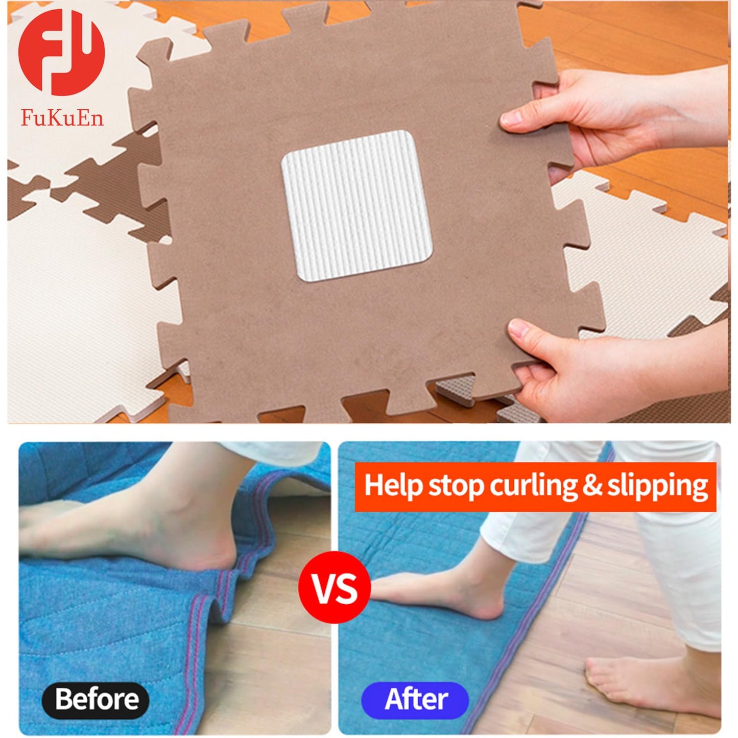 FuKuEn Anti Slip Rug Pad Grippers for Carpet Vacuum Technology Carpet Gripper for Hardwood Floors Anti Curling Carpet Grips Washable Non Slip Carpet Pad 10x10cm 8 pieces