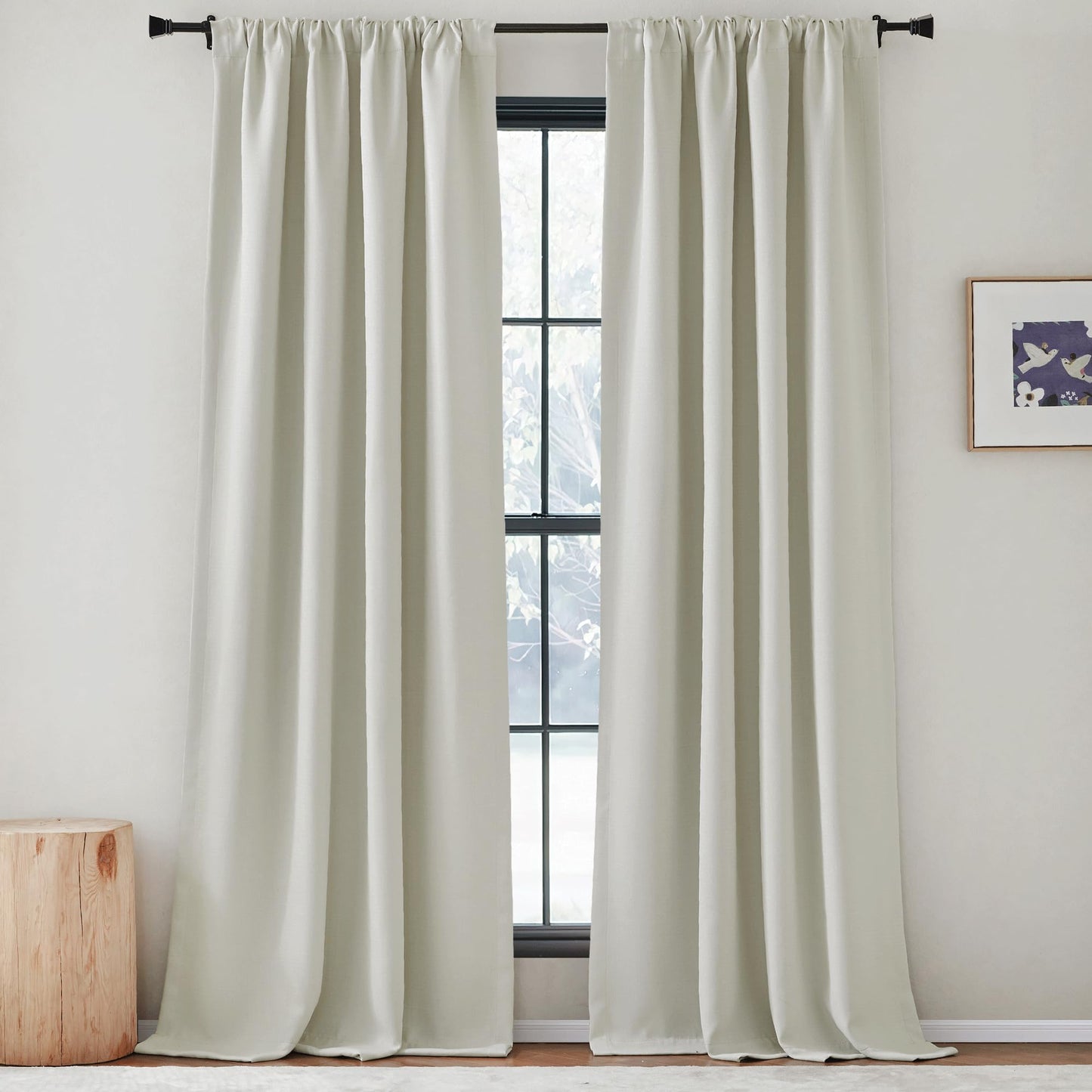 Cortinas opacas de NICETOWN de 213 cm de largo, de lino sintético, para dormitorio, 2 paneles, plisadas, con aislamiento térmico, para ventana, para sala de estar, color natural, ancho 50 x largo 84 cm