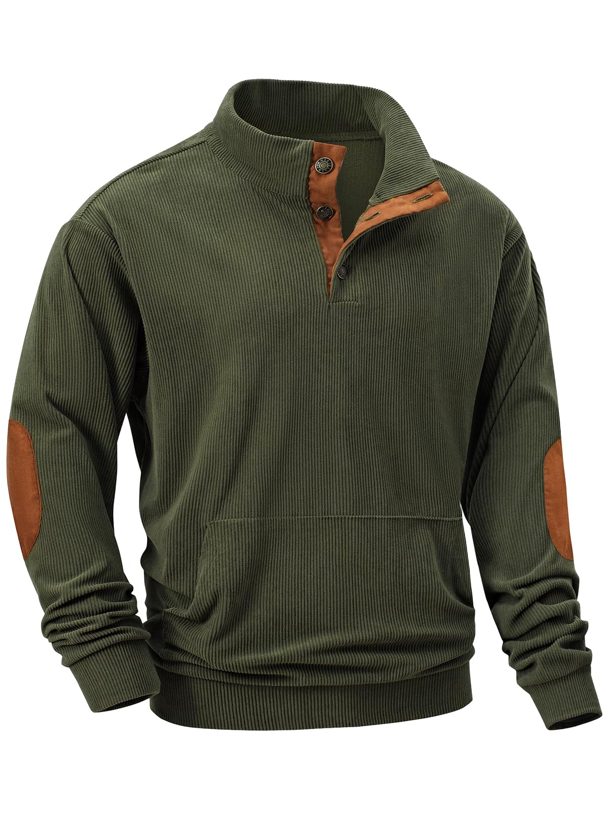 JMIERR Sweatshirts for Men Long Sleeve 1/4 Button Corduroy Collared Pullovers Sweaters Fall Fashion Clothing with Pockets, 2XL, Jungle Green