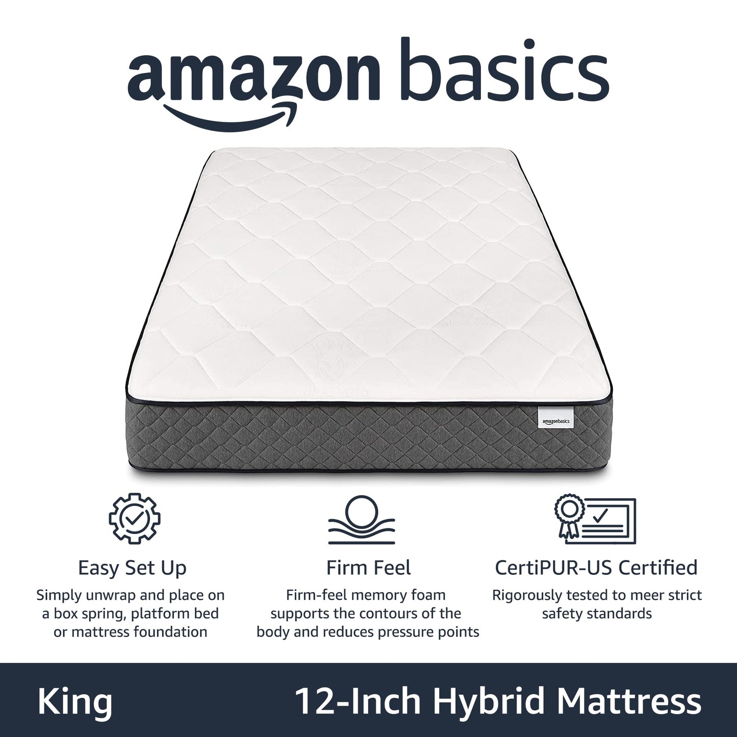 Amazon Basics Signature Hybrid Mattress, Cushion Firm Feel, Gel Memory Foam for Deeper Support