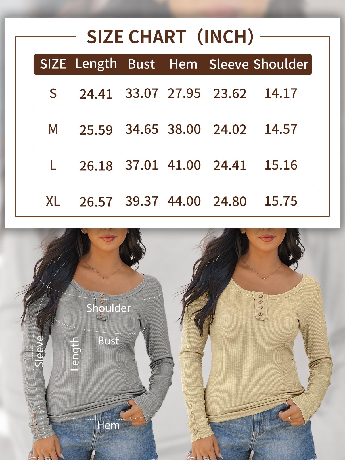 ***Kissfix Womens Long Sleeve Shirt Going Out Tops Henley Tshirt Fall Shirts Basic Ribbed Knit Tee 2024 Trendy Cute Y2k Clothes Winter Fashion Business Casual Dressy Clothing Grey M