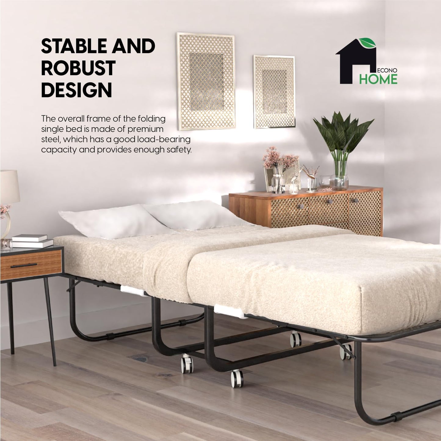 Cama plegable EconoHome con colchón - Marco de cama tamaño cuna de 75 x 31 - Cama plegable portátil para adultos para invitados - Colchón de espuma viscoelástica de 5 pulgadas de grosor - Cama plegable que ahorra espacio para un fácil almacenamiento