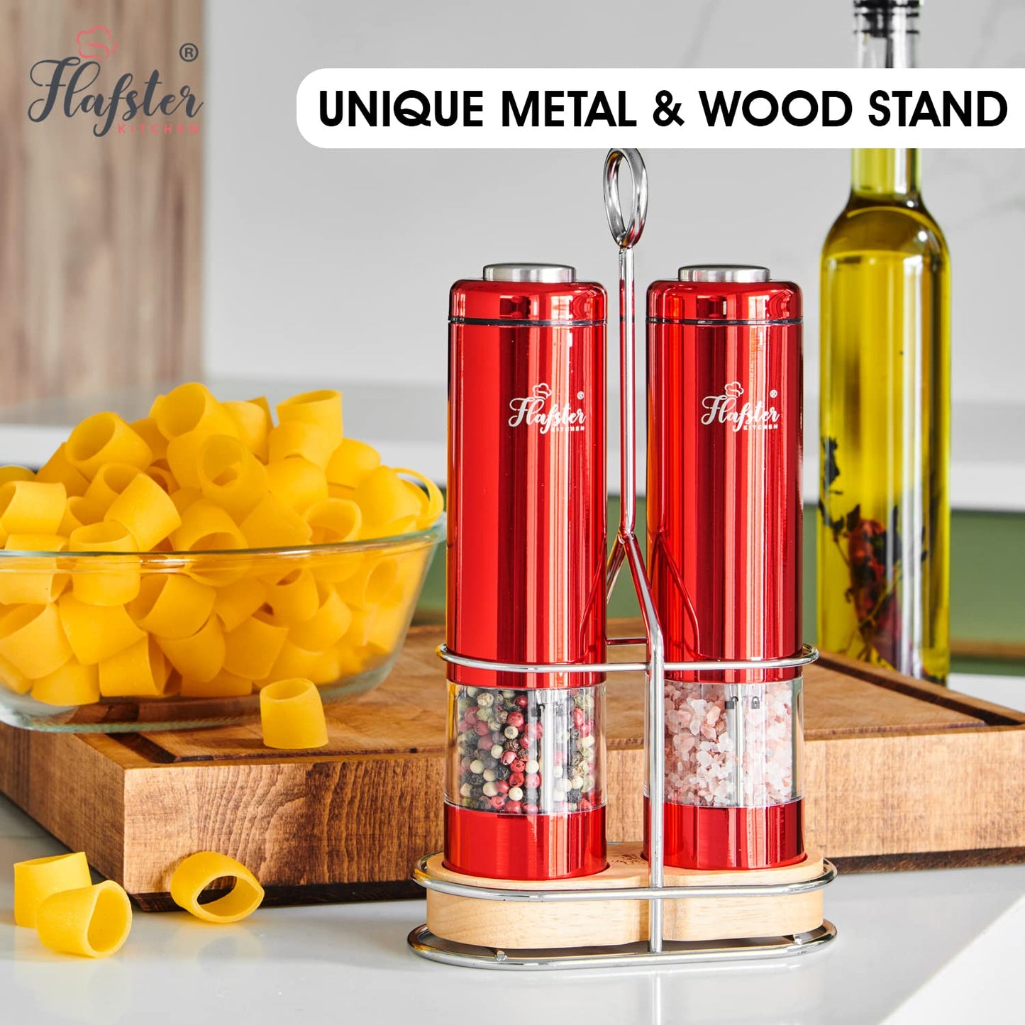 ***Radiant Red Spice Symphony With Electric Red Salt and Pepper Grinder Set - Illuminated, Battery-Operated, Refillable