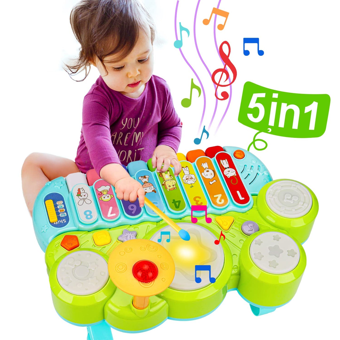 Baby Musical Toys 3 in 1 Piano Keyboard Xylophone Drum Set for 1 Year Old Girls Boys Toys Age 2 Music Instrument Learning Toys for Toddlers 1-3 Easter Gifts Infant Baby Toys 6 9 12 18 24 Month Old