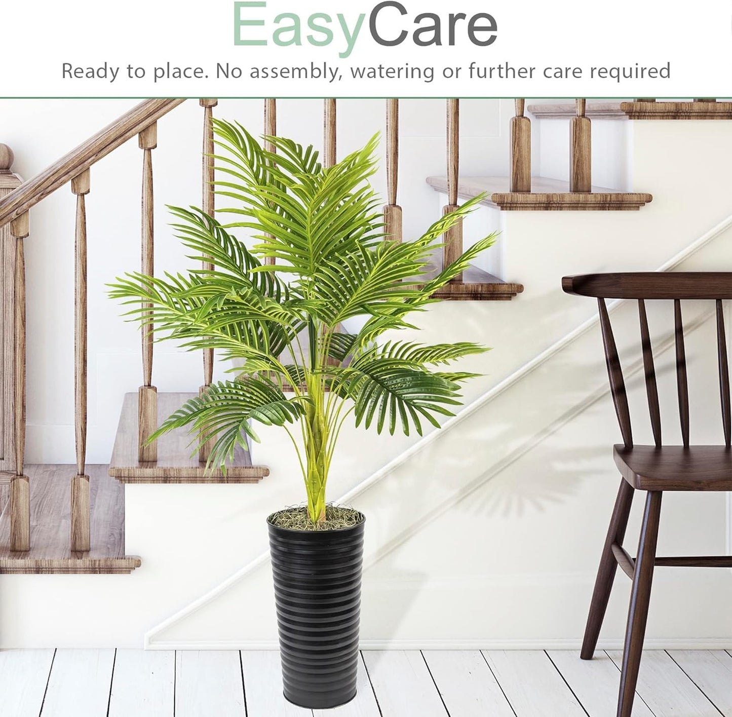 LCG Florals 4FT Artificial Palm Plant in Black Ribbed Metal Pot – Natural, Lifelike Foliage & Stems – Faux Indoor Tree or Fake House Plant for Décor at Home, Office, Living Spaces