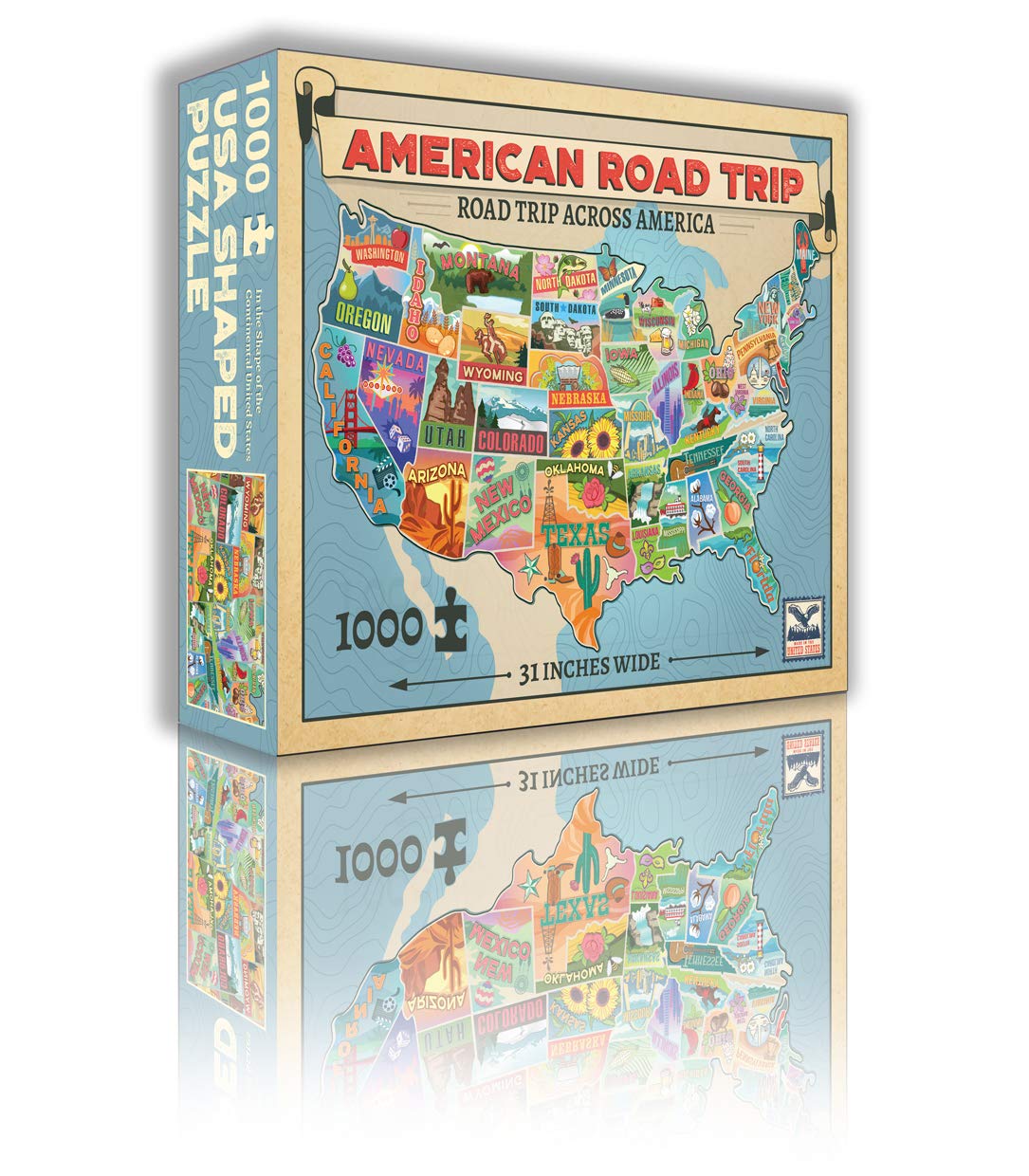 TDC Games US Map Puzzle Great American Roadtrip with Individual States, 1000 Piece Jigsaw Puzzle for Kids and Adults, Large America Shaped Educational Puzzle, Challenging Puzzle Map of USA