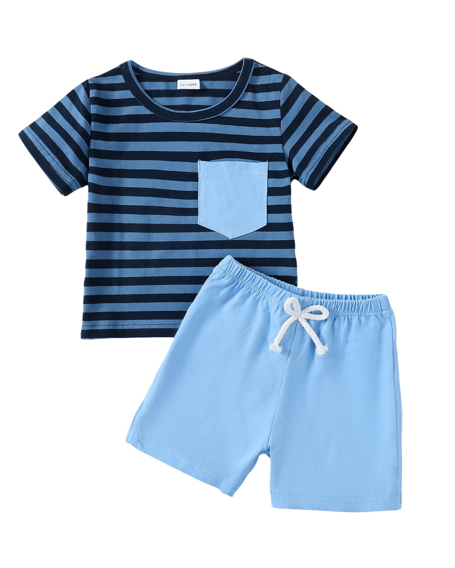 Mioglrie Infant Baby Boy Summer Clothes Sets Outfits Striped Short Sleeve T-Shirt Stretch Casual Shorts Set 12-18 Months