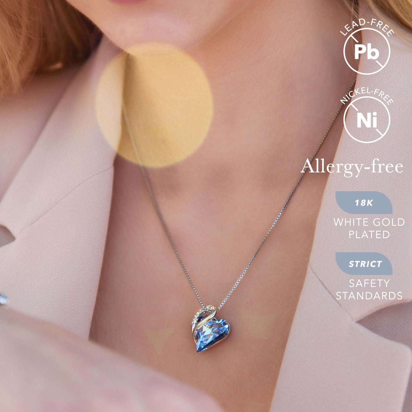 Collares Leafael para mujer, colgante de corazón de amor infinito con cristal de piedra natal azul zafiro claro para marzo y diciembre, regalos de joyería para esposa, cadena plateada de 18 + 2 pulgadas, cumpleaños de su mamá