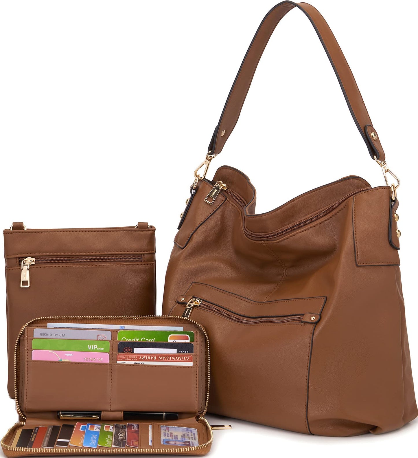 Bolsos cruzados grandes, bolsos de hombro para mujer, conjunto de monedero y billetera para mujer, bolsos tipo tote, bolsos tipo hobo, color marrón