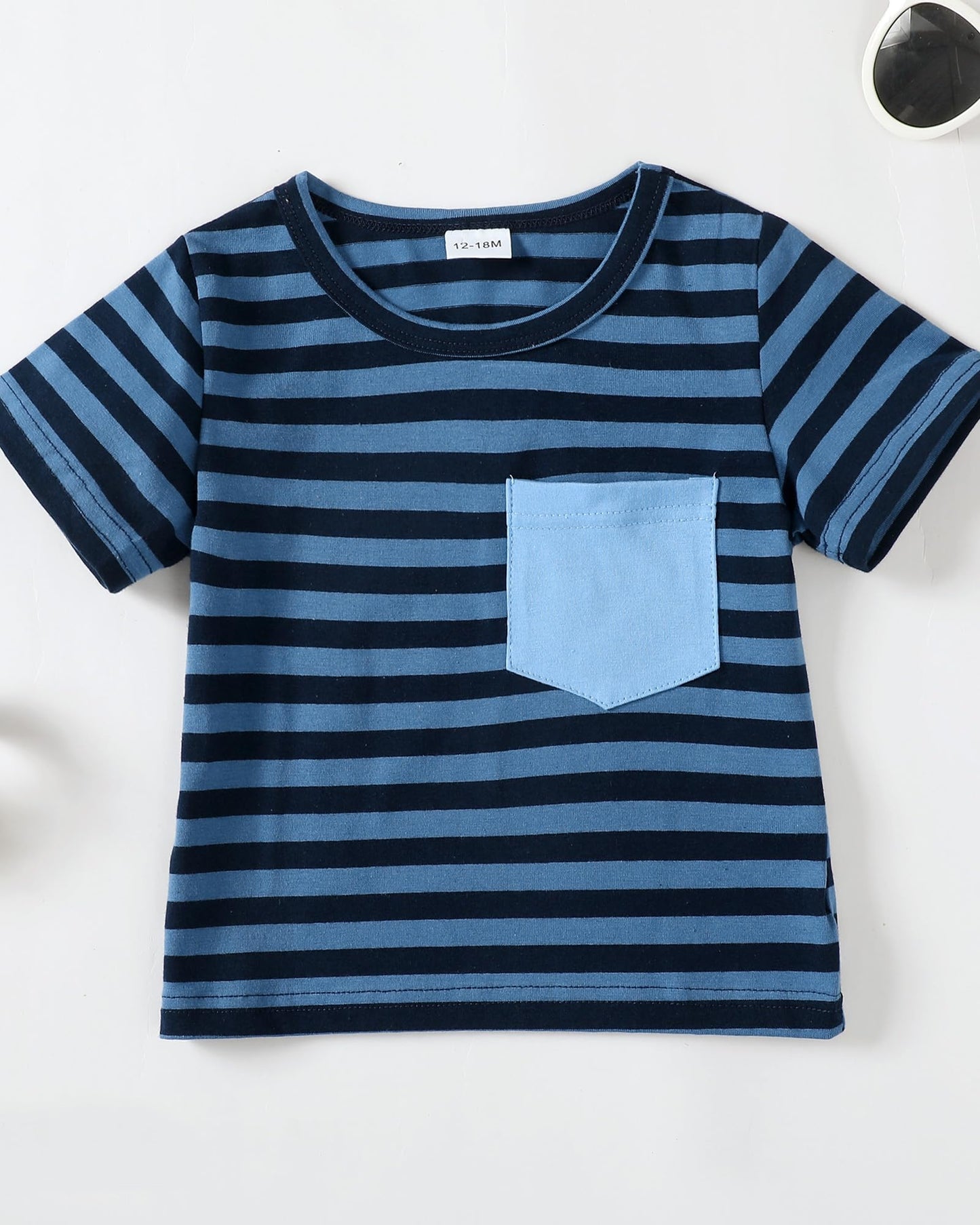 Mioglrie Infant Baby Boy Summer Clothes Sets Outfits Striped Short Sleeve T-Shirt Stretch Casual Shorts Set 12-18 Months