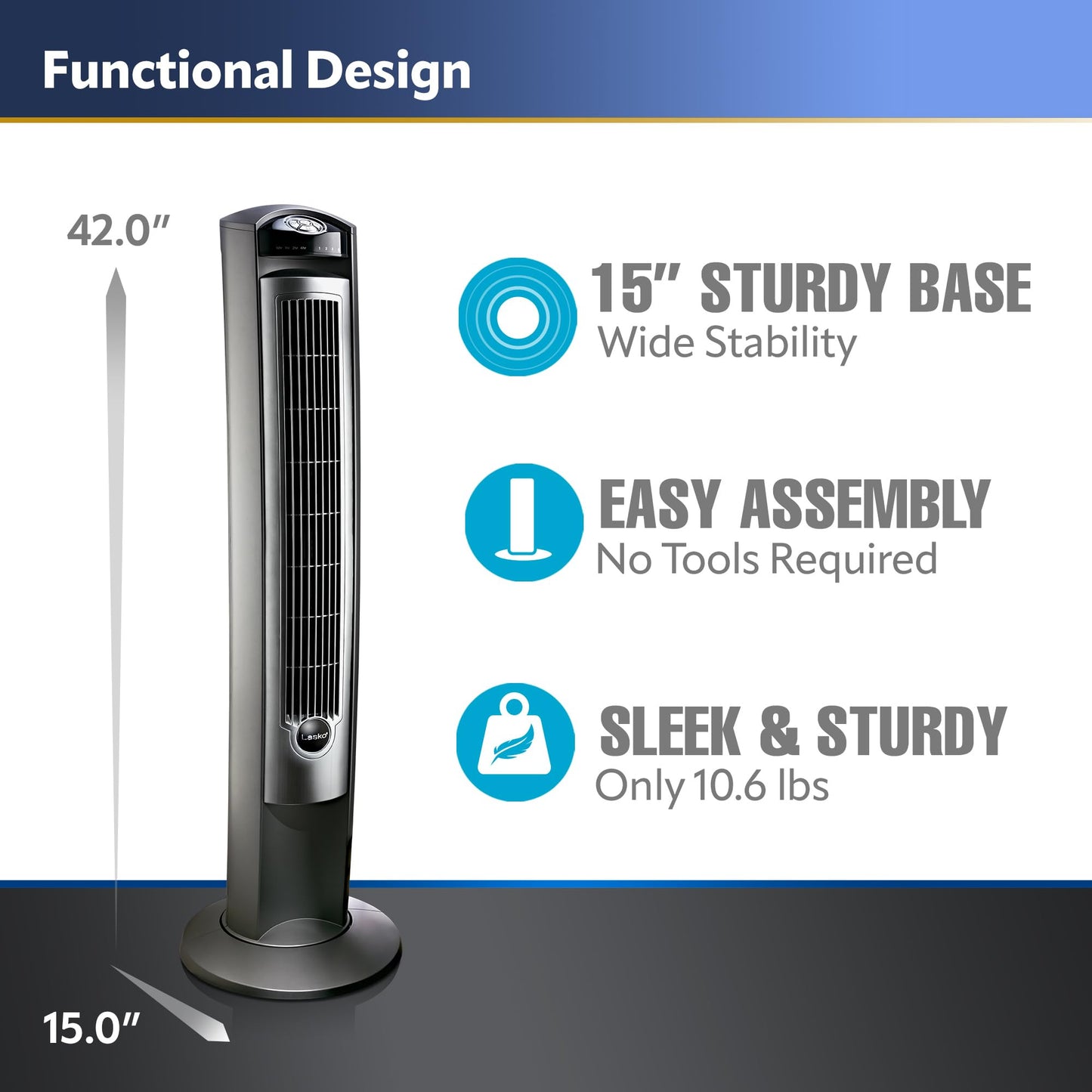 Ventilador de torre oscilante Lasko, ventiladores silenciosos con control remoto, para dormitorio, sala de estar, oficina, ventilador de torre con control remoto, temporizador de 3 velocidades, 42”, plateado T42951