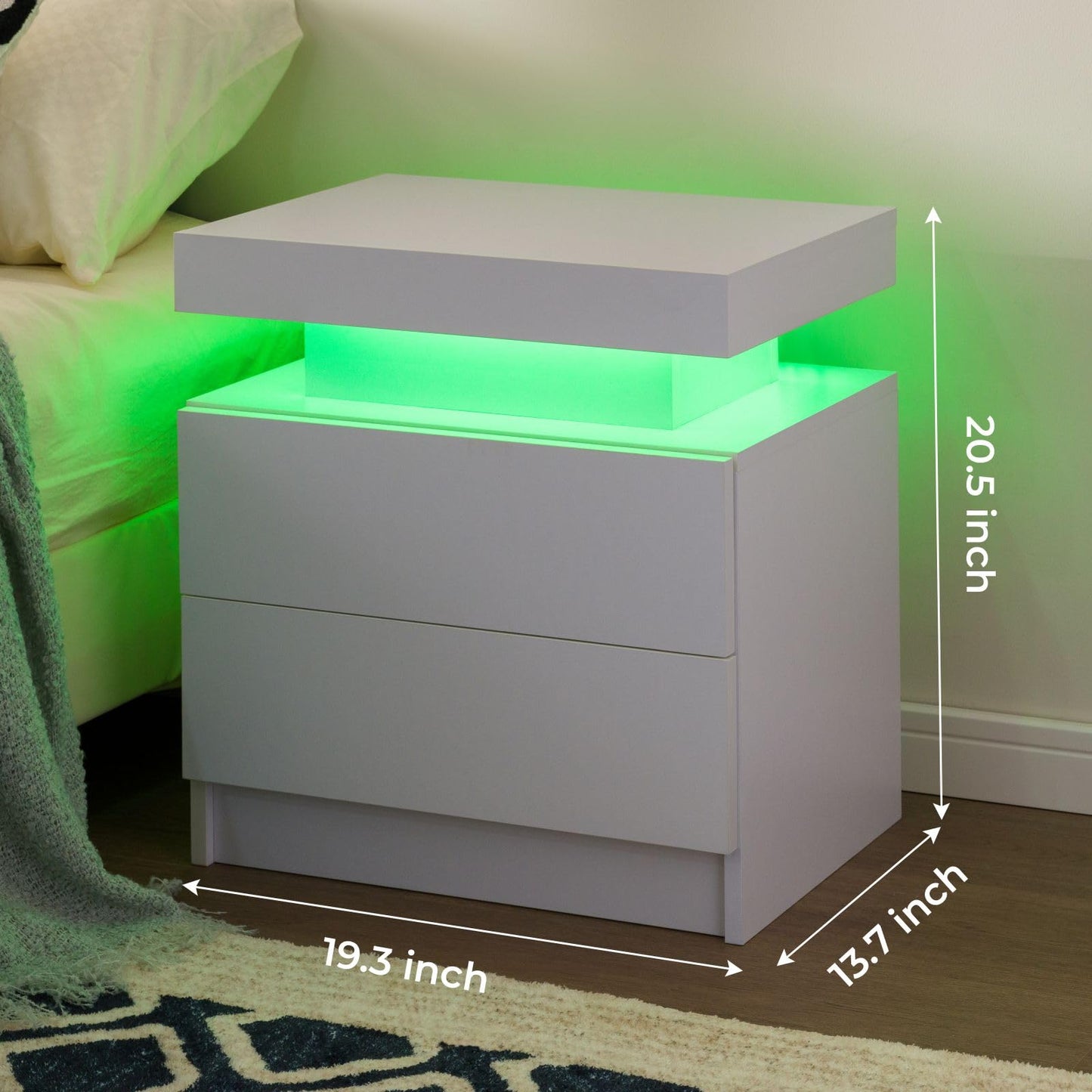 Juego de mesitas de noche i-aplus de 2 unidades, mesitas de noche LED con 2 cajones, mesita de noche con cajones para muebles de dormitorio