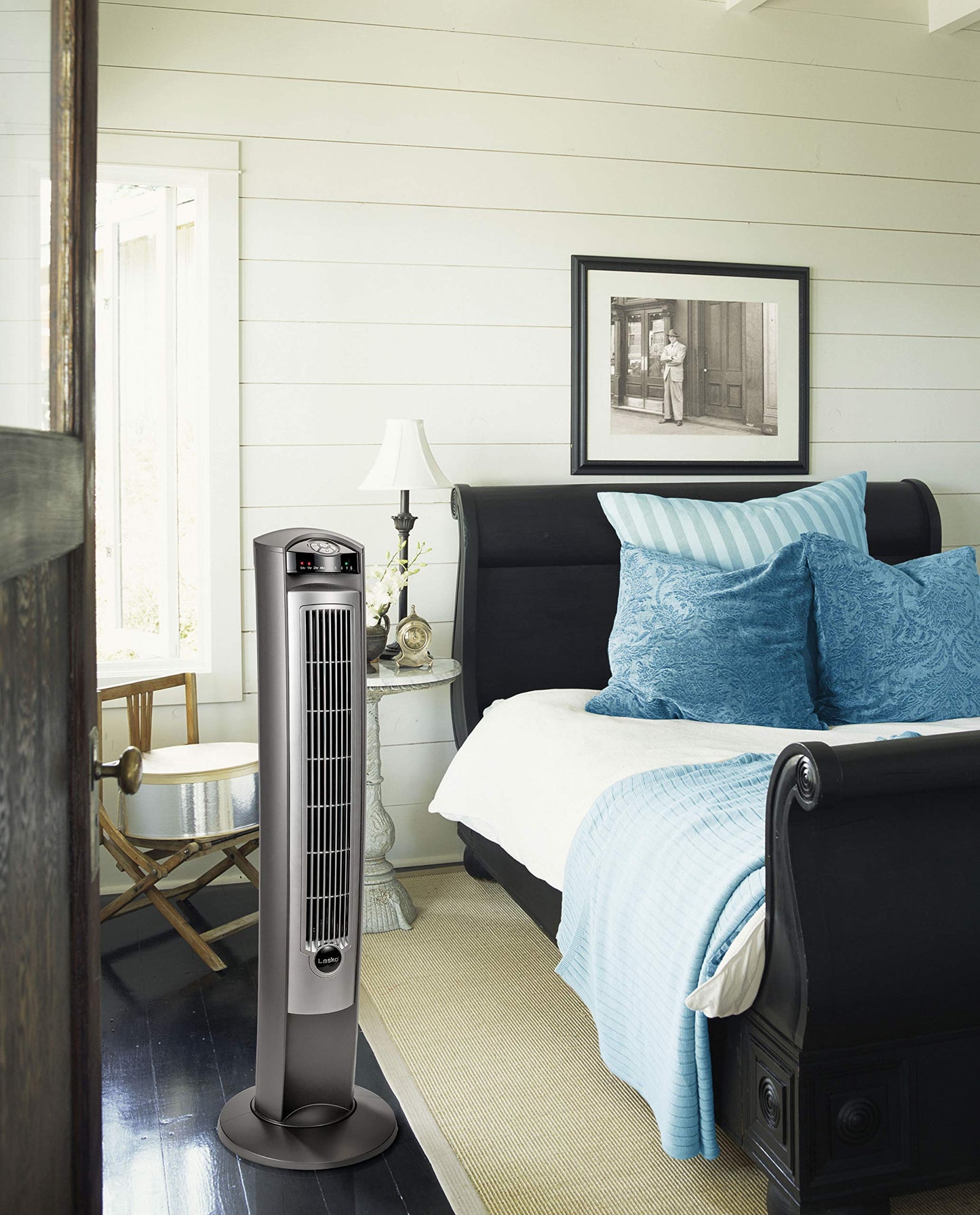 Lasko Oscillating Tower Fan, Quiet Fans with Remote, for Bedroom, Living Room, Office, Tower Fan with Remote, 3-Speed Timer, 42”, Silver T42951