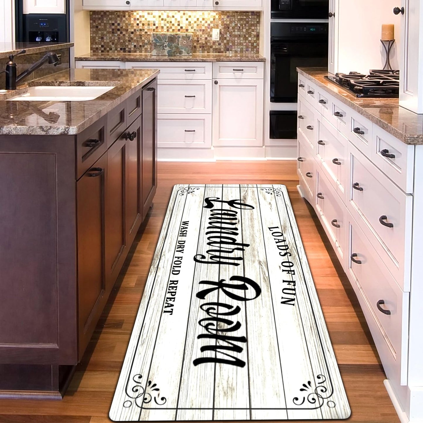 Alfombra para lavadero, antideslizante, para el suelo, estilo rústico, grande, para lavadora y secadora, decoración de 20 x 47 pulgadas (blanco)