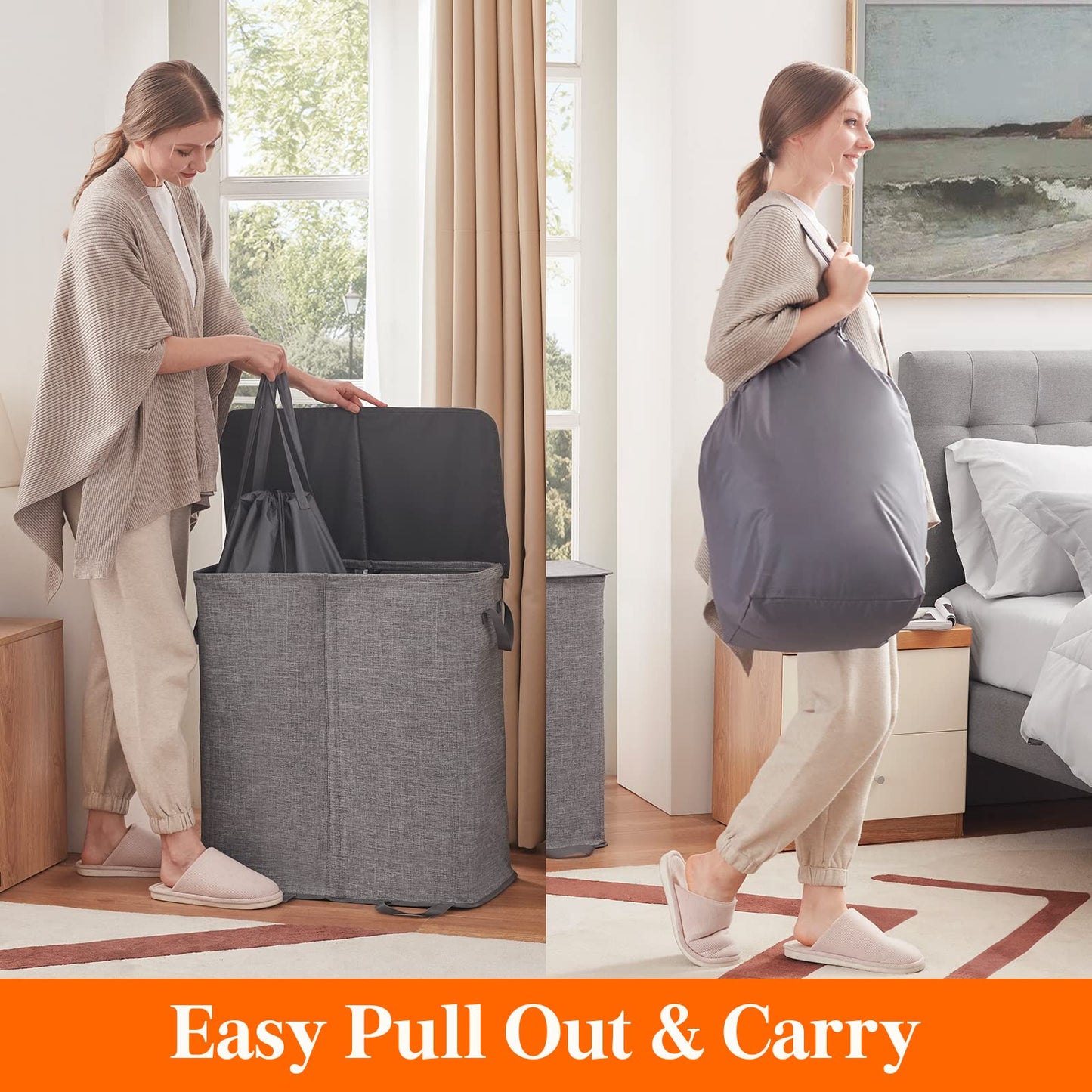 Lifewit Double Laundry Hamper with Lid and Removable Laundry Bags