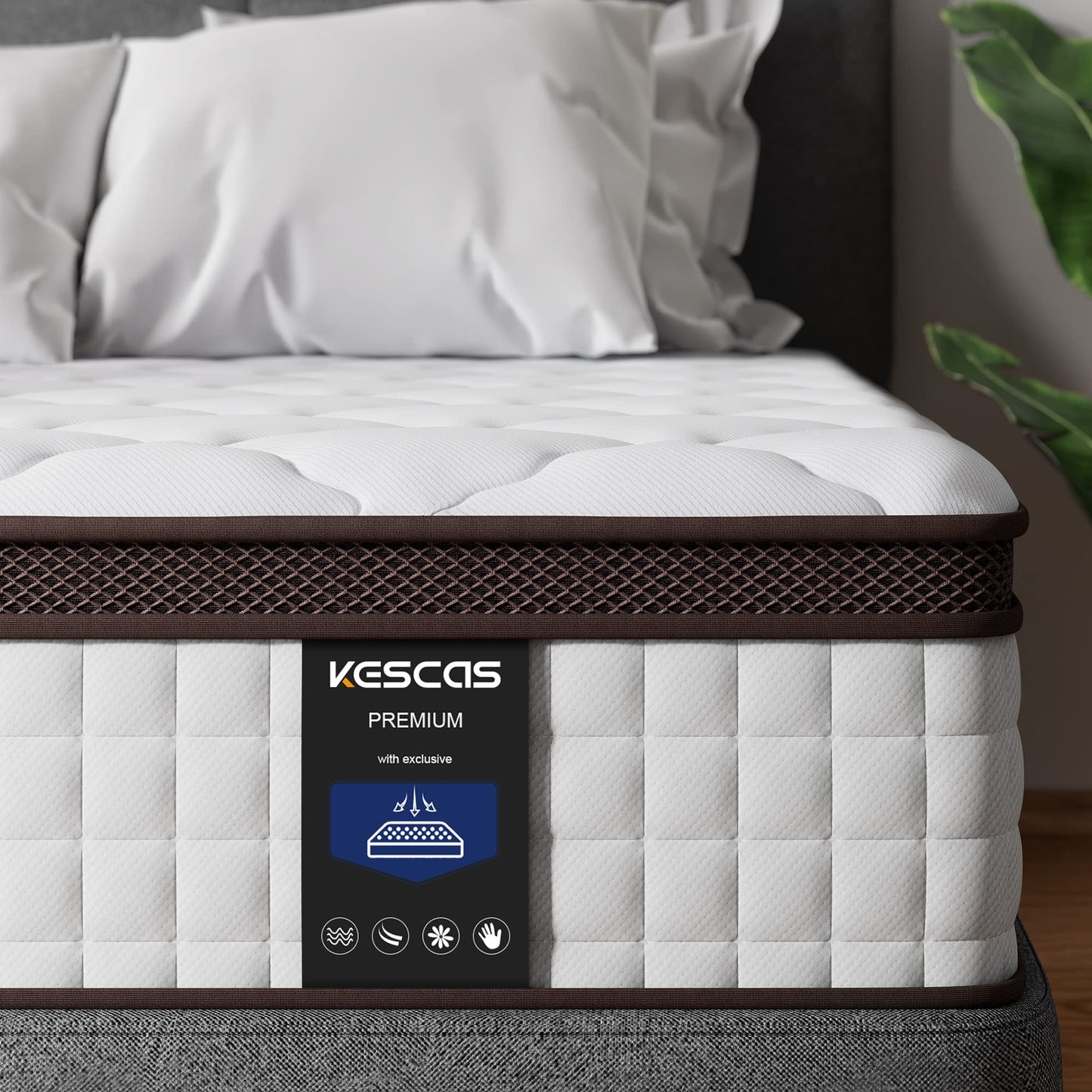 Kescas Twin Mattress, 10 Inch Hybrid Mattress with Memory Foam & Heavier Coils, Ergonomic Design for Pressure Relief