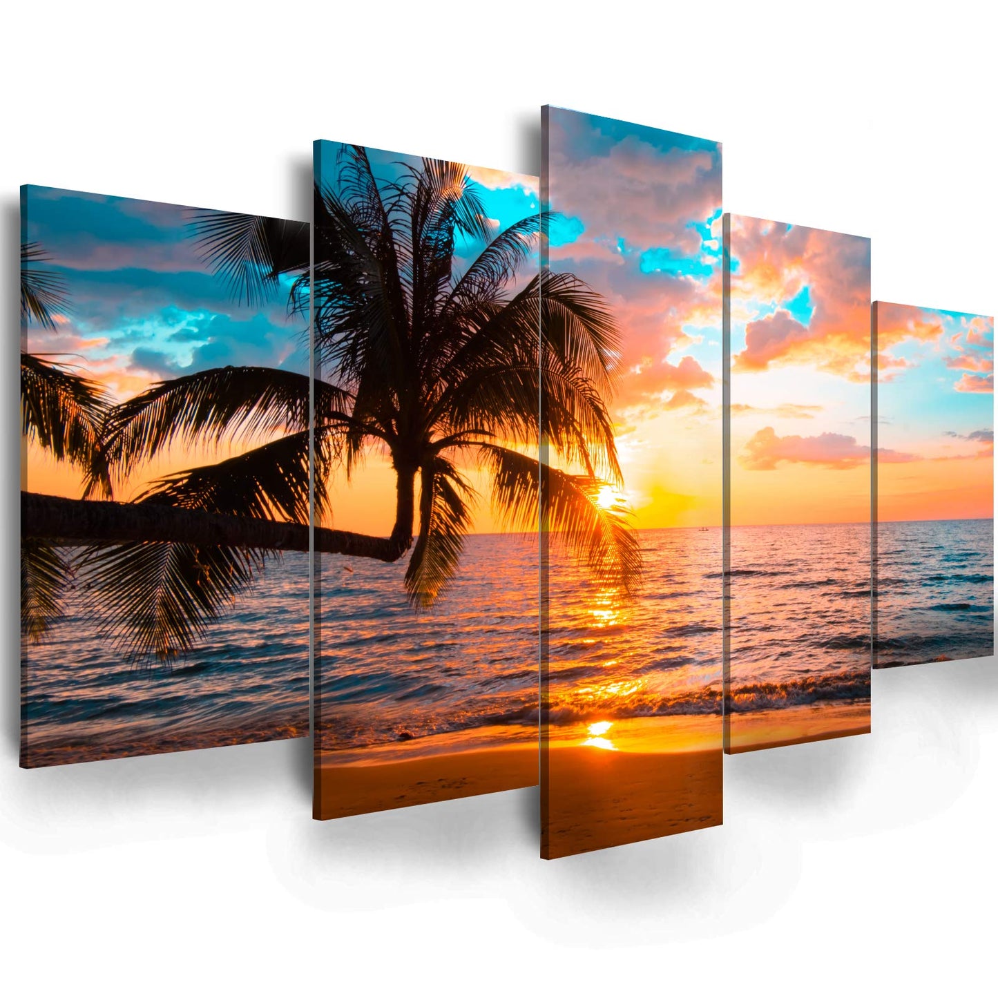 EPHANY Abstract beach canvas wall art Landscape Art - 5 Pieces Canvas Wall Art, Beach Decor Canvas Wall Art, Sunset On Ocean, ocean beach picture, nature landscape (C-5pcs,40"x20")