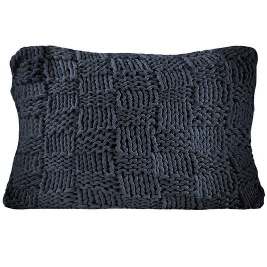 HiEnd Accents Chess Knit Dutch Euro Pillow with Feather Insert, 28x38 inch, Navy Solid Color, Modern Farmhouse Rustic Style Soft Cozy Luxury Throw Decorative Accent Pillow