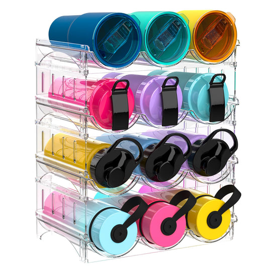 Water Bottle Organizer, Stackable Water Bottle Holder for Kitchen Pantry, Fridge, Cabinet,Tumbler Travel Cup Holder and Organizer，Stackable Cup Holder for Wine, Water, Each Rack Holds 3 Containers【1】