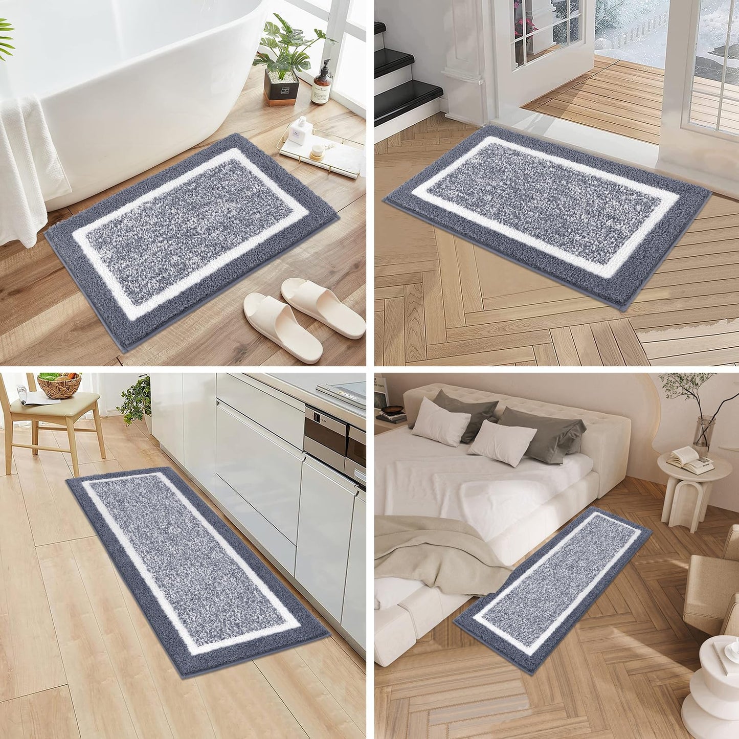 Juego de 3 alfombrillas de baño Pauwer, juego de alfombrillas de microfibra peluda para baño, alfombrillas ultra suaves y antideslizantes, absorbentes con forma de U para baño, bañera, ducha, gris oscuro