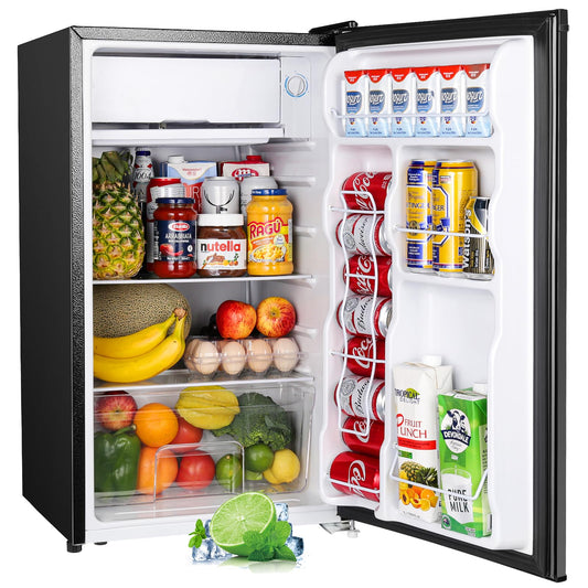 ***Upstreman 3.2 Cu.Ft Mini Fridge with Freezer, Single Door Mini Fridge, Dorm Fridge, Adjustable Thermostat, Mini Refrigerator for Bedroom, Office, Dorm, Black-BR321