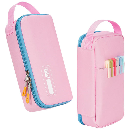 Estuche grande para lápices ECHSRT, estuche estético portátil con cremallera y bolsillo oculto, estuche especial para lápices para hombres, mujeres y adultos, organizador de papelería, estuches para lápices para viajes de oficina, estuche rosa