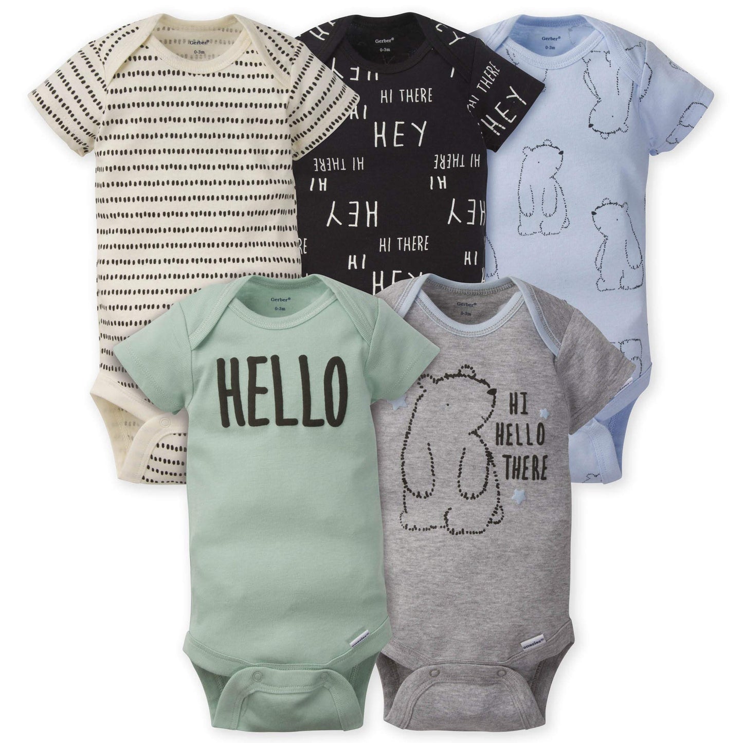 Gerber Baby Boys 5-Pack Short Sleeve Variety Onesies Bodysuits Hello Bear 3-6 Months