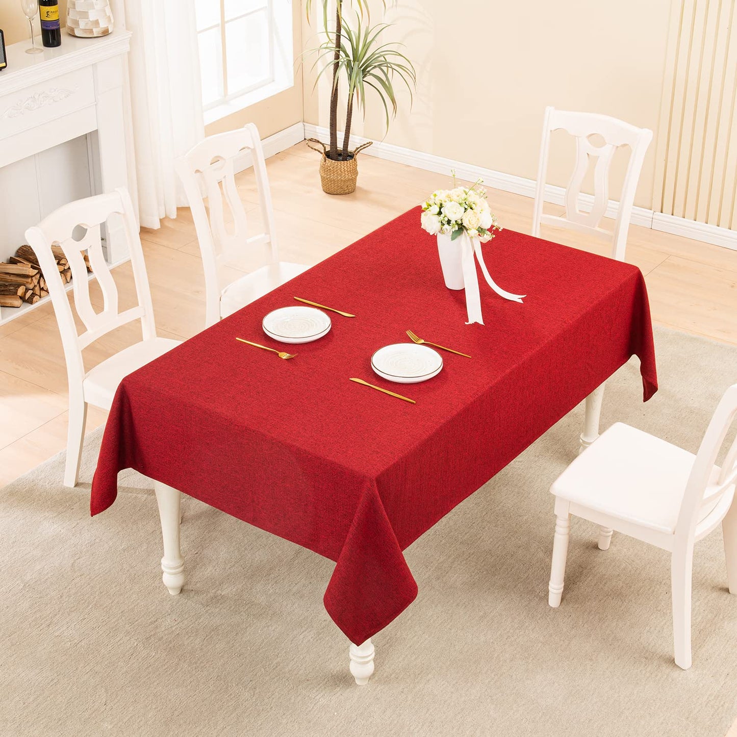 BALCONY & FALCON Rectangle Tablecloth Washable Wrinkle Resistant and Water Proof Table Cloth Decorative Linen Fabric Tablecloths for Dining Parties Kitchen Wedding and Outdoor Use (Red, 55x70)