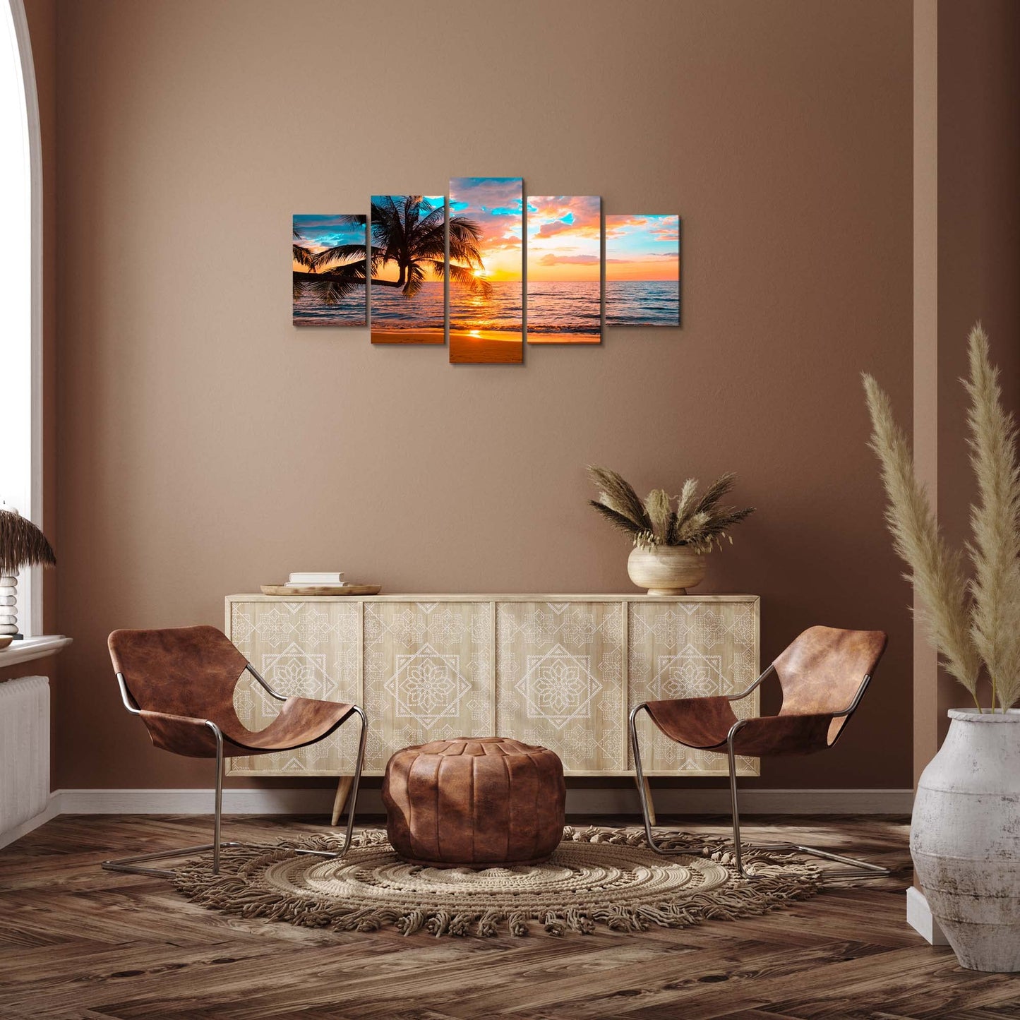 EPHANY Abstract beach canvas wall art Landscape Art - 5 Pieces Canvas Wall Art, Beach Decor Canvas Wall Art, Sunset On Ocean, ocean beach picture, nature landscape (C-5pcs,40"x20")