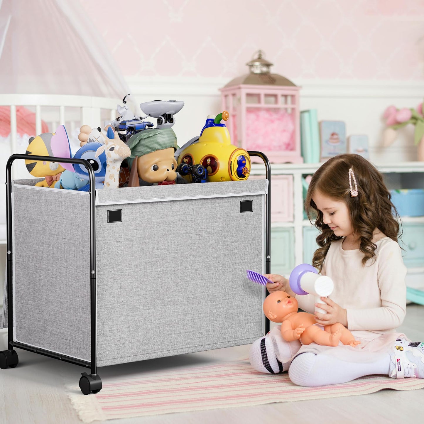 Aratan Kids Toy Box,117L Large Capacity Toy Chest Box with 360°Wheels, Toy Storage Organizer Box with Lid,Toy Bin for Kids Girls Boys, Clothes,Playroom, Nursery,Bedroom, Living Room (Gray).