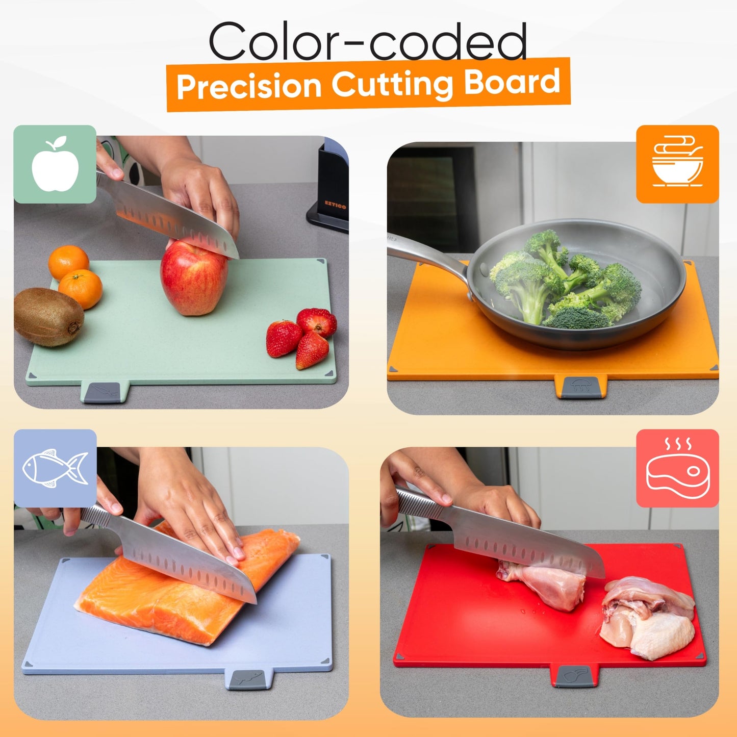 4 tablas de cortar de plástico para cocina: juego de tablas para picar cocina con soporte para tabla de cortar, kit de tabla de cortar no tóxica, accesorios de cocina aptos para lavavajillas y organizador para pequeños electrodomésticos.