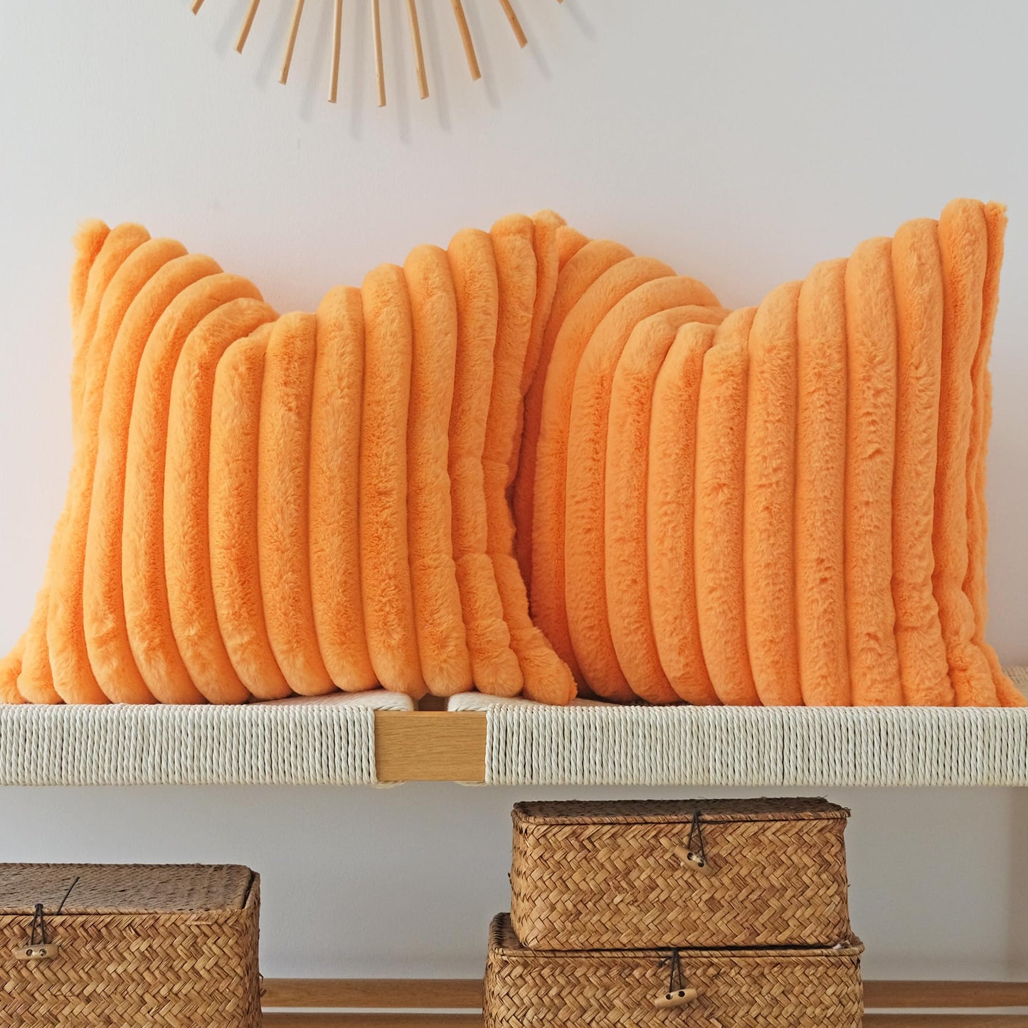 JOJUSIS - Juego de 2 fundas de almohada decorativas de piel sintética de felpa, fundas de cojín para sofá, fundas de almohada suaves, fundas de almohada de otoño (naranja, 18 x 18 pulgadas)