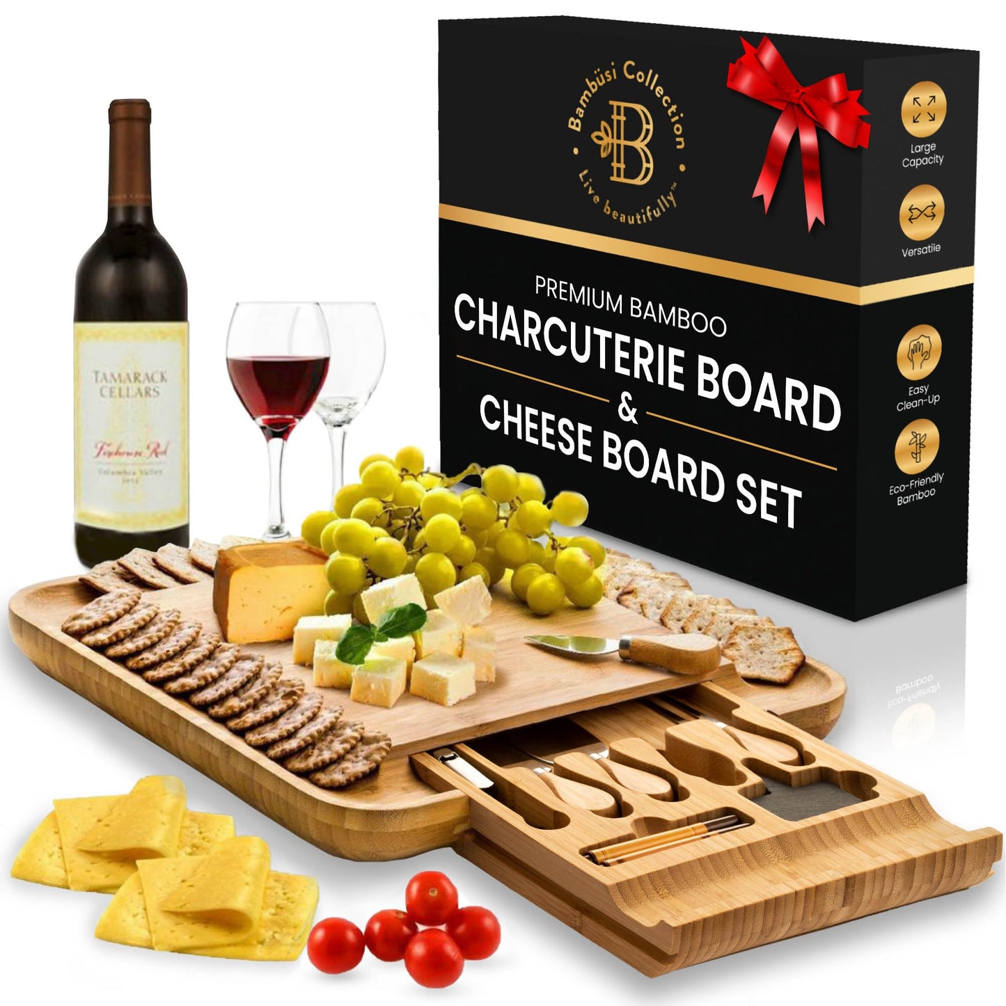 ***Charcuterie Board - Bamboo Cheese Board and Charcuterie Boards Gift Set with Knife for Entertaining, Bridal Shower Gifts, Wedding Gifts for Couples 2024, House Warming Gifts New Home - by Bambüsi