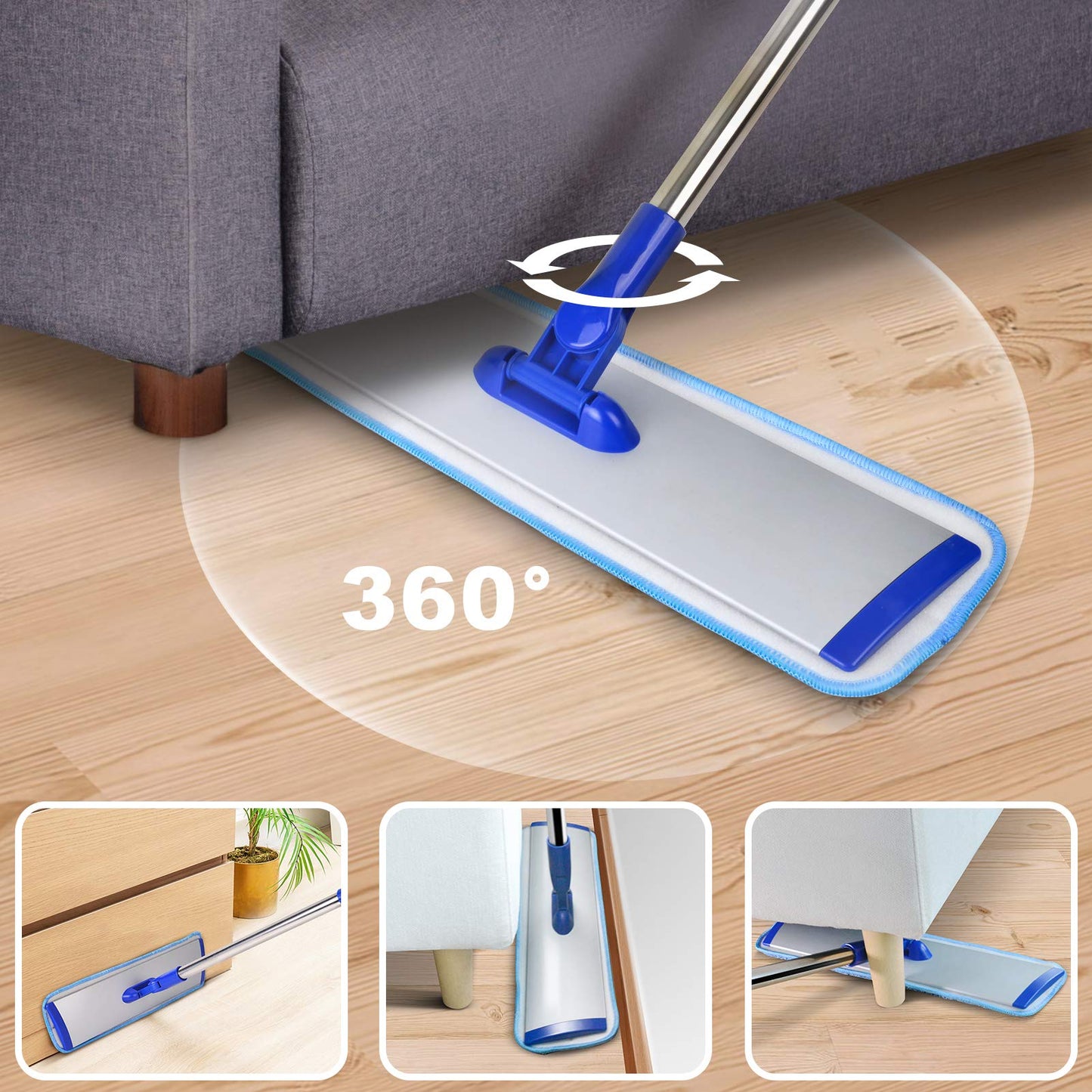 18" Professional Microfiber Mop Floor Cleaning System, 4 Reusable Washable Mop Pads, Wet and Dust Mopping for Hardwood, Vinyl, Laminate, Tile Cleaning