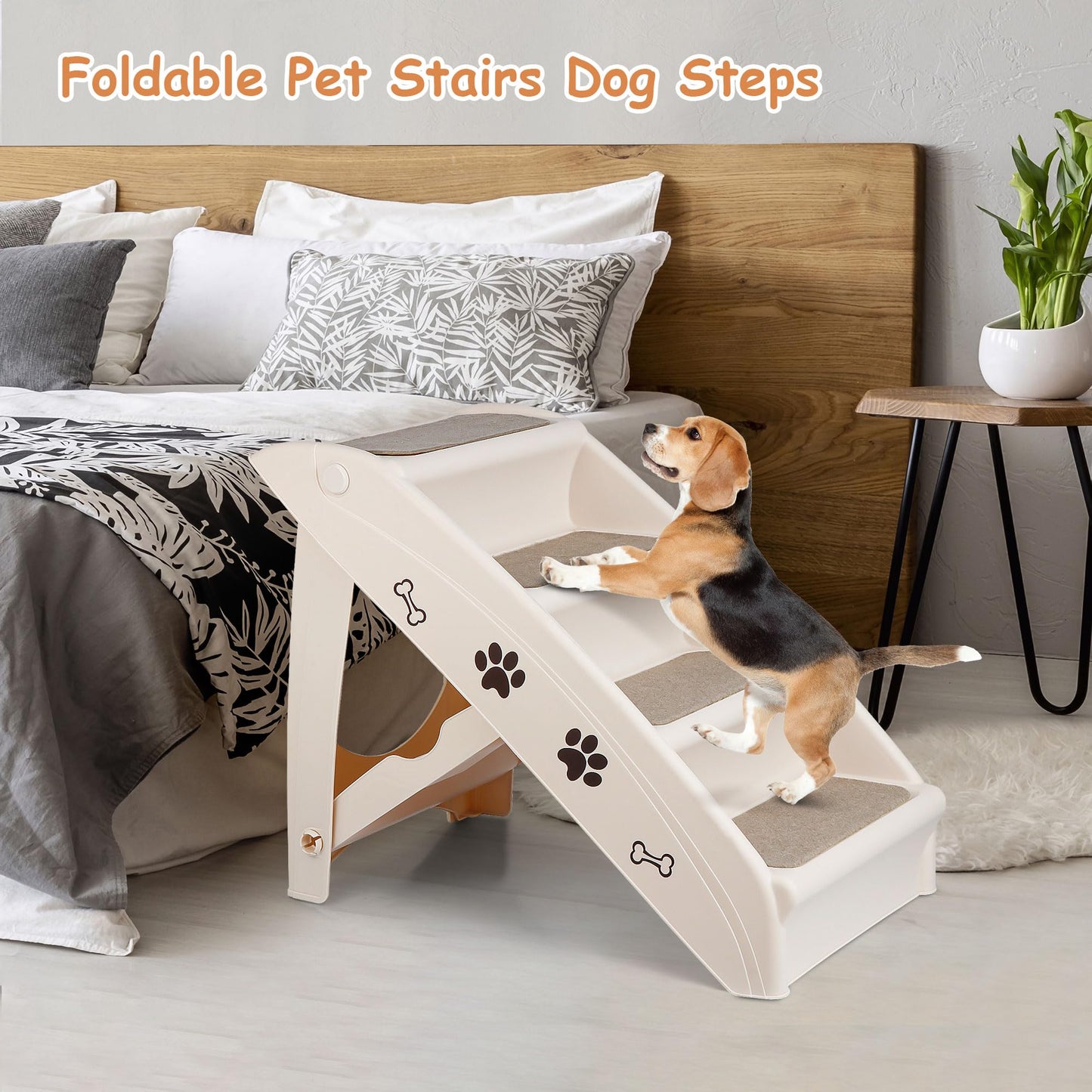 Pet Dog Stairs Foldable Nonslip Dog Steps for Small Pet Dogs Cats at Home and Vehicle Dog Ramp Ladder for High Beds Sofa (Tan)