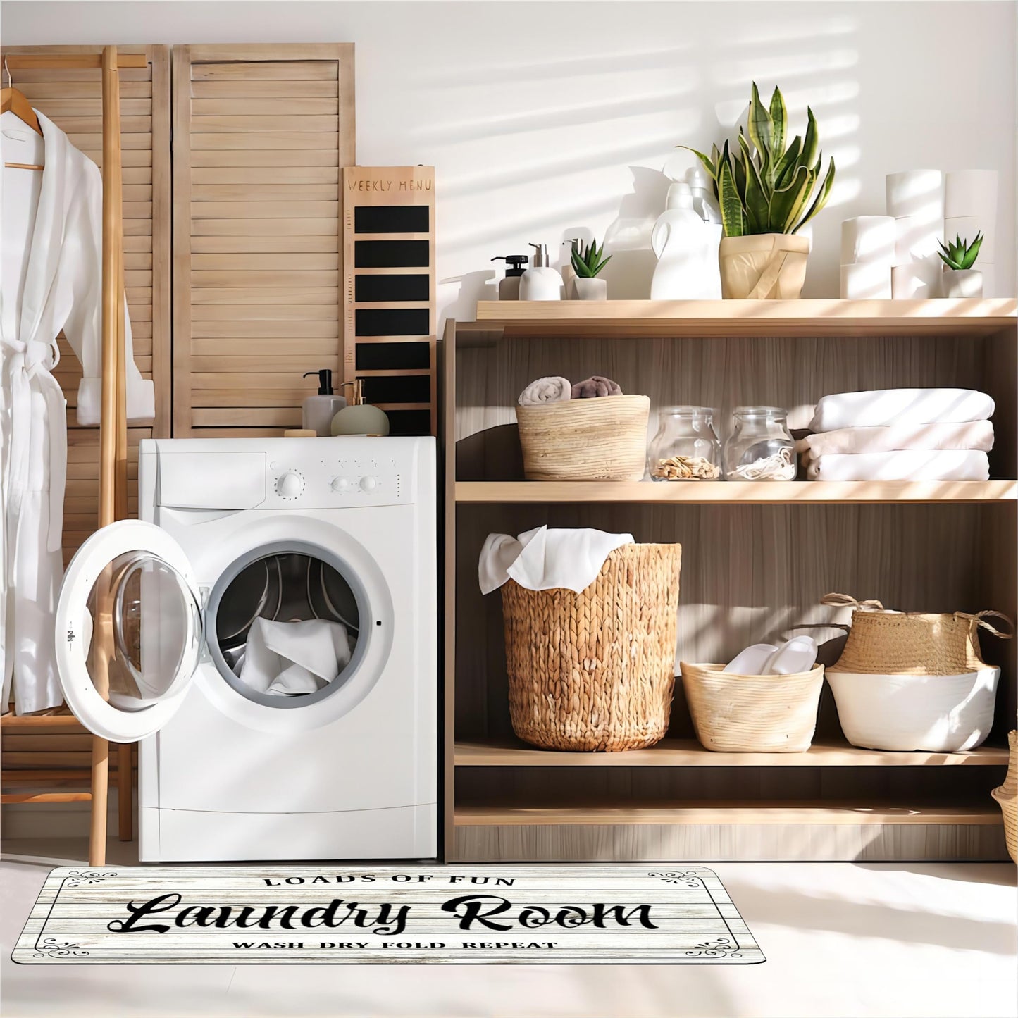 Laundry Room Rug Non Slip Floor mats Farmhouse Large Laundry Rugs for Laundry Room Mat Washer and Dryer Carpet Laundry Room Decor 20x47inch(White)