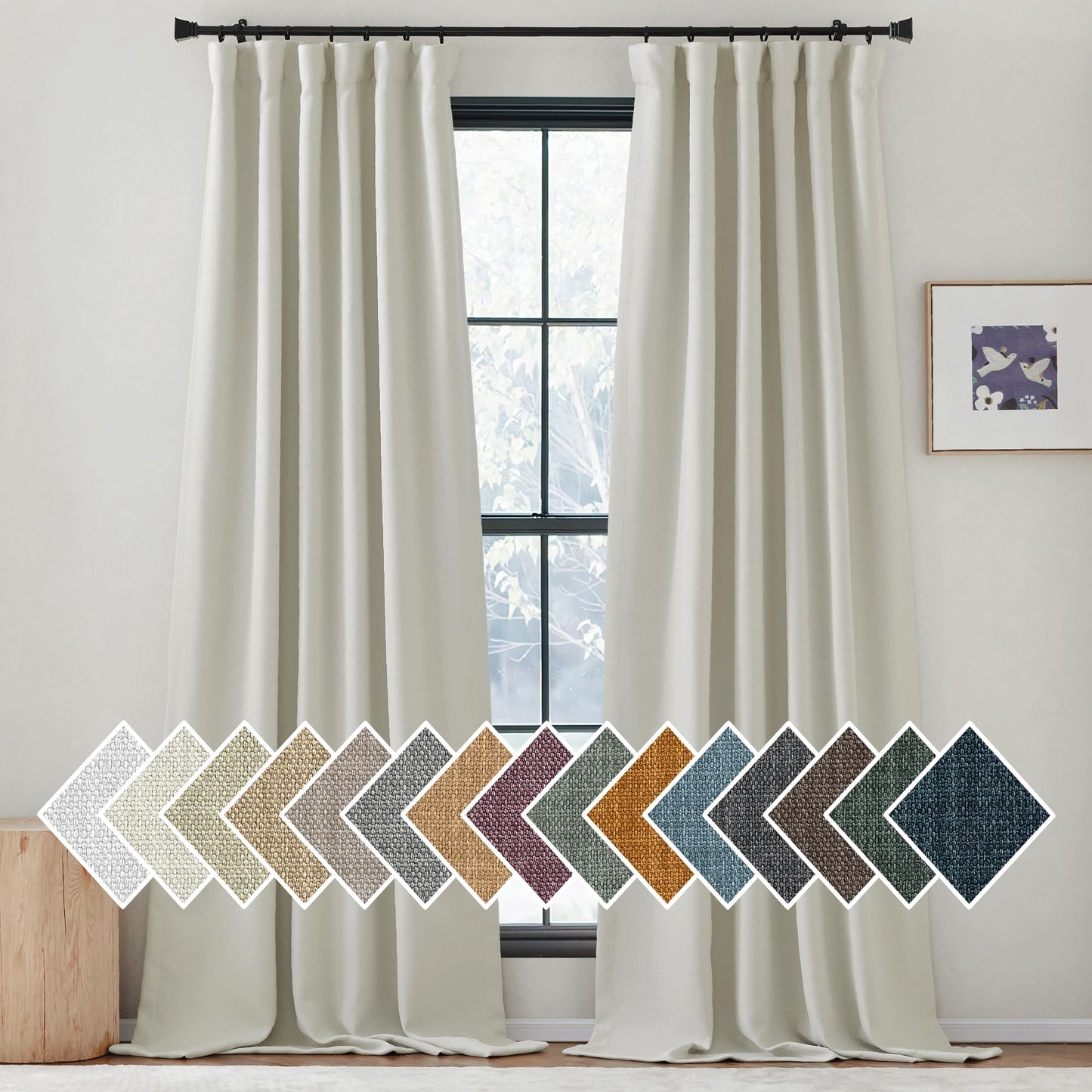 Cortinas opacas de NICETOWN de 213 cm de largo, de lino sintético, para dormitorio, 2 paneles, plisadas, con aislamiento térmico, para ventana, para sala de estar, color natural, ancho 50 x largo 84 cm