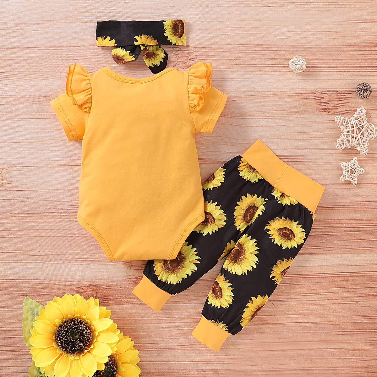 Yvowming Newborn Baby Girl Clothes Infant Baby Ruffle Romper +Pants + Headband 3 PCS Outfits Set