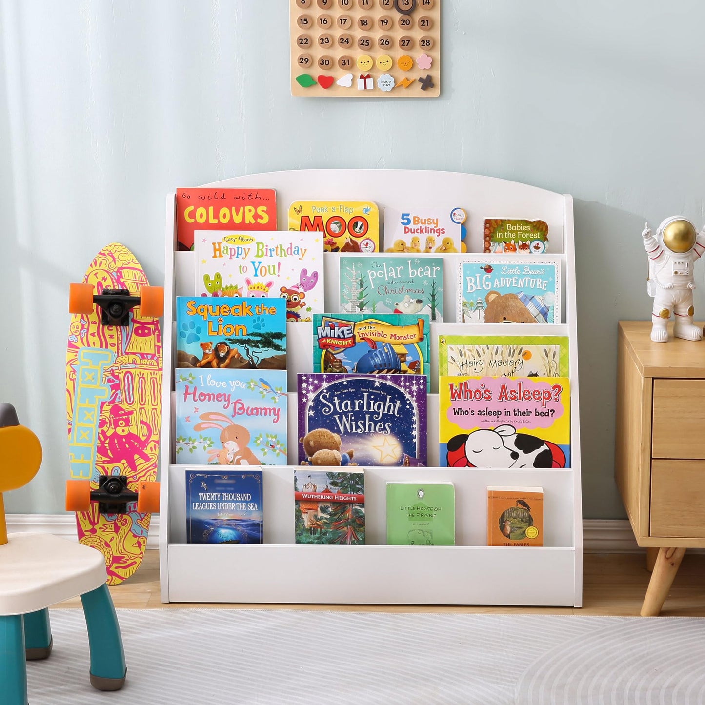 Estantería infantil TOETOL, estantería para niños pequeños, estantería de exhibición de libros blancos para aulas, dormitorios infantiles